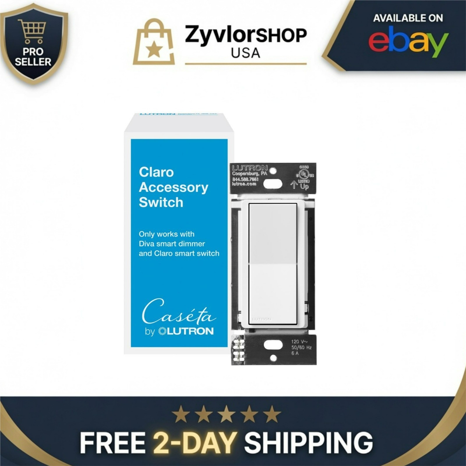 Lutron Caseta Smart Claro Accessory Switch for 3 Way – White
