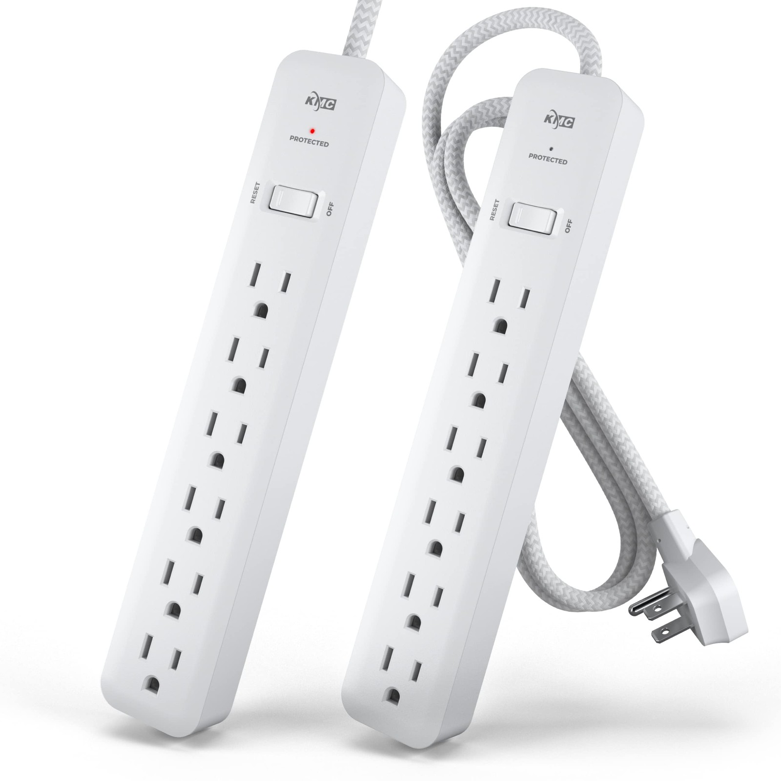 KMC 6-Outlet Surge Protector Power Strip 4 ft cord 2-Pack, 1080J 4 FT, White