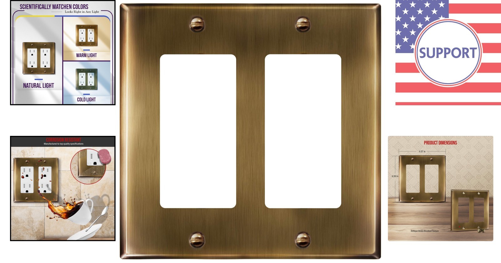 Antique Brass 2-Gang Stainless Steel Switch Plate – Corrosion Resistant Elegance
