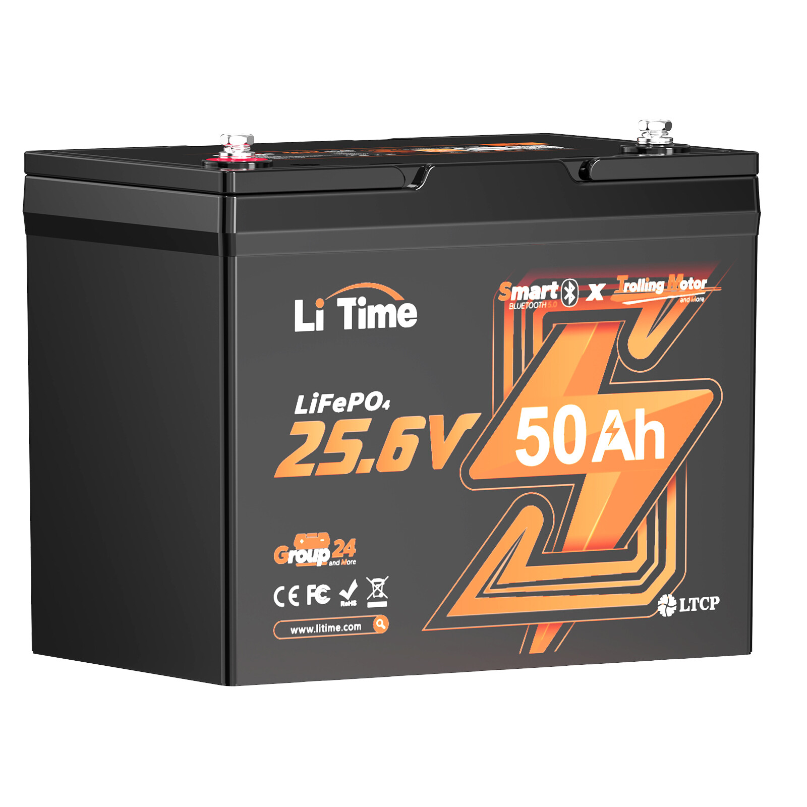 Refurbished LiTime 24V 50Ah TM Bluetooth LiFePO4 Lithium Battery For Marine Boat