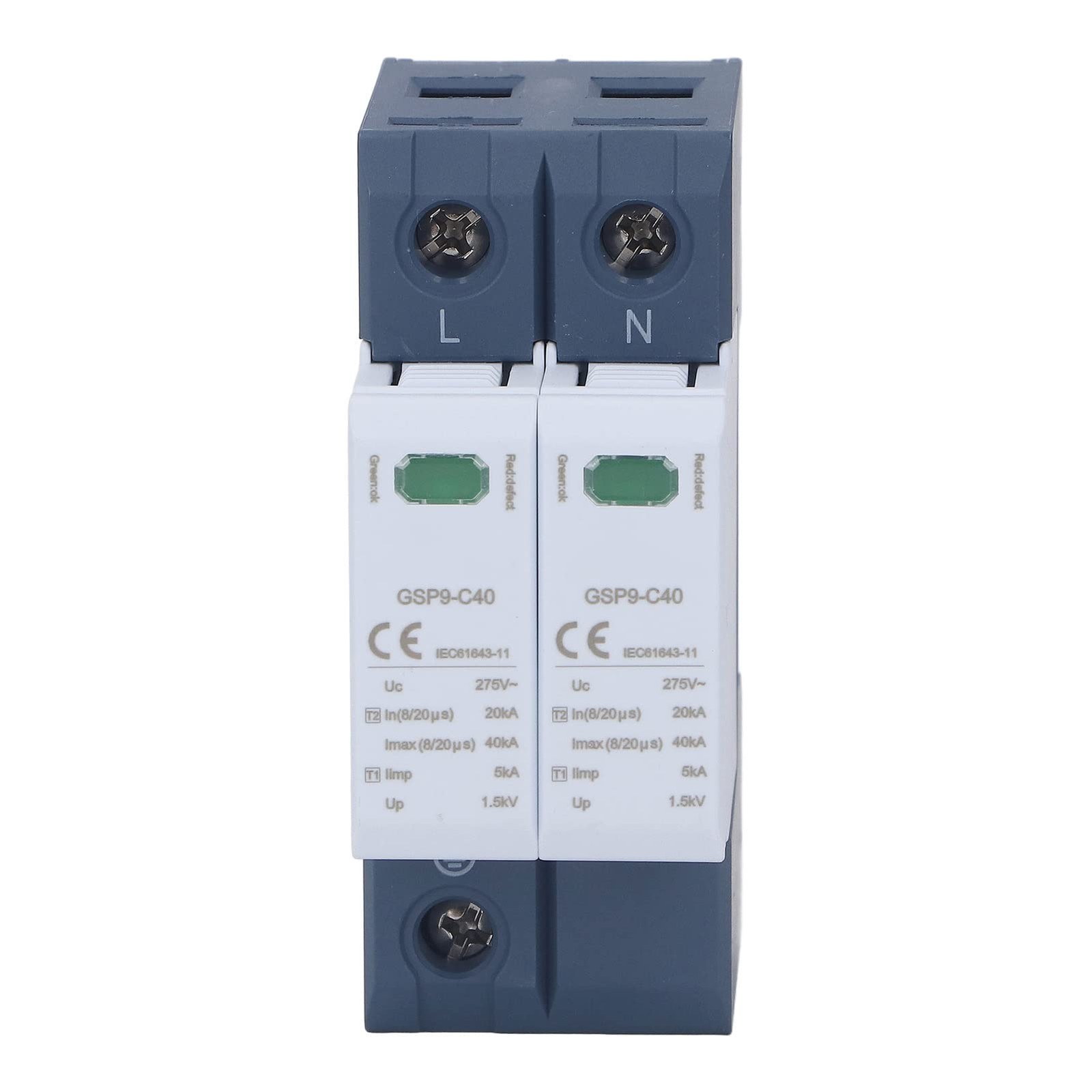 2P Surge Protective Device 40KA 275V AC Low Voltage Protector DIN Rail Mount