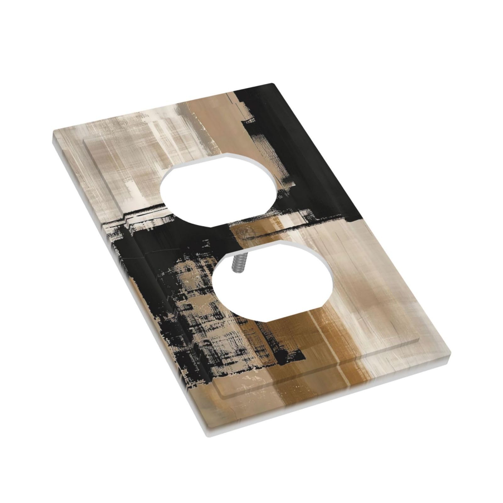 1-Gang Duplex Outlet / 5 x 3 IN, Abstract Minimalist Modern Black Tan Neutral