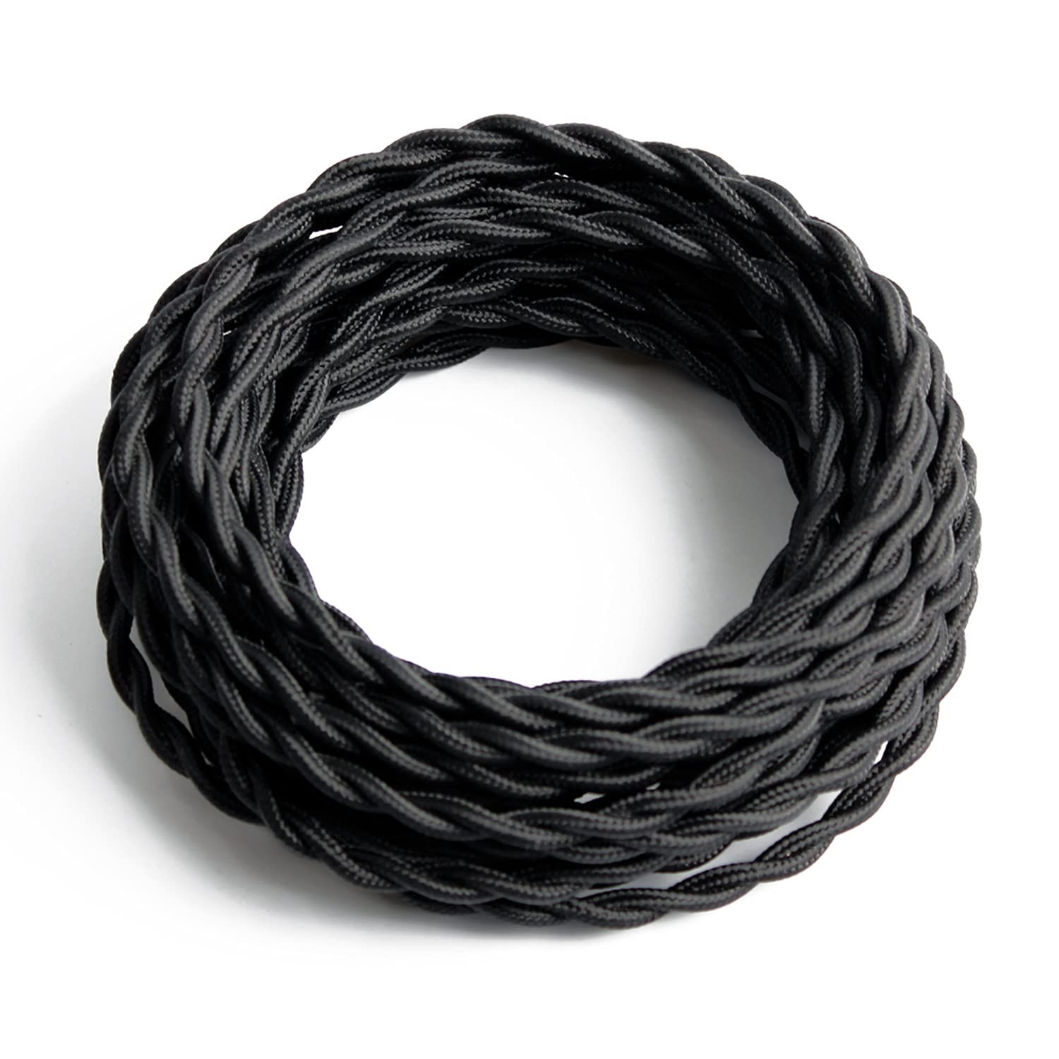 25ft Fabric Cloth Covered Lamp Twisted Wire,PRUNLLA Vintage 18/2 25ft, Black