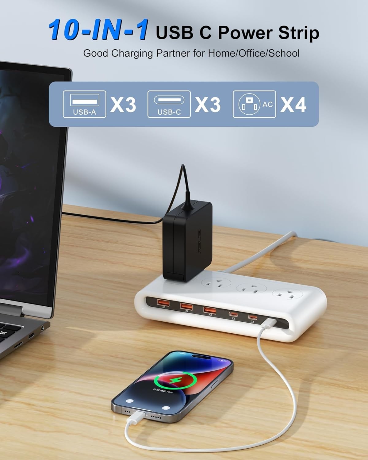 Durable Scratch-Resistant Power Strip with USB C – Essential for Every Gadget