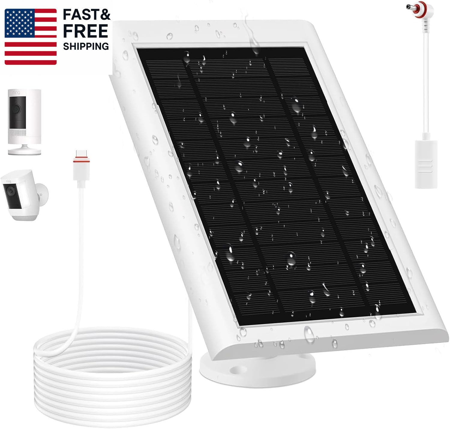 Solar Panel for Ring Camera(2Nd Generation Dustproof Waterproof 5W Solar 10FT/3M