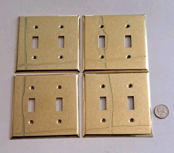 Vintage Light Switch Wall Plate Covers 2-Gang Rectangle Brass Hardware Lot of 4