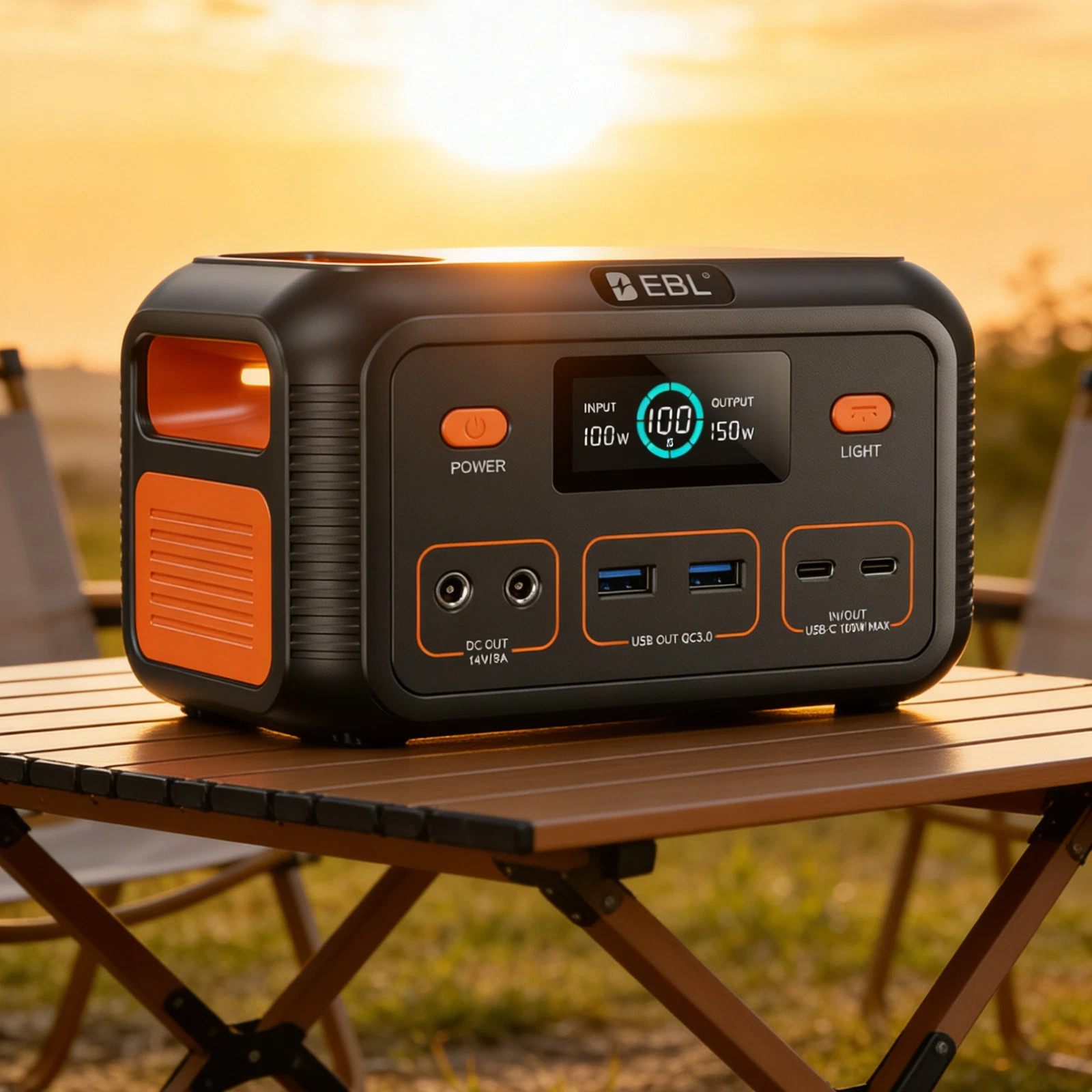EBL 150W DC PORTABLE POWER STATION BATTERY BANK CHARGER SOLAR – BLACK/ORANGE