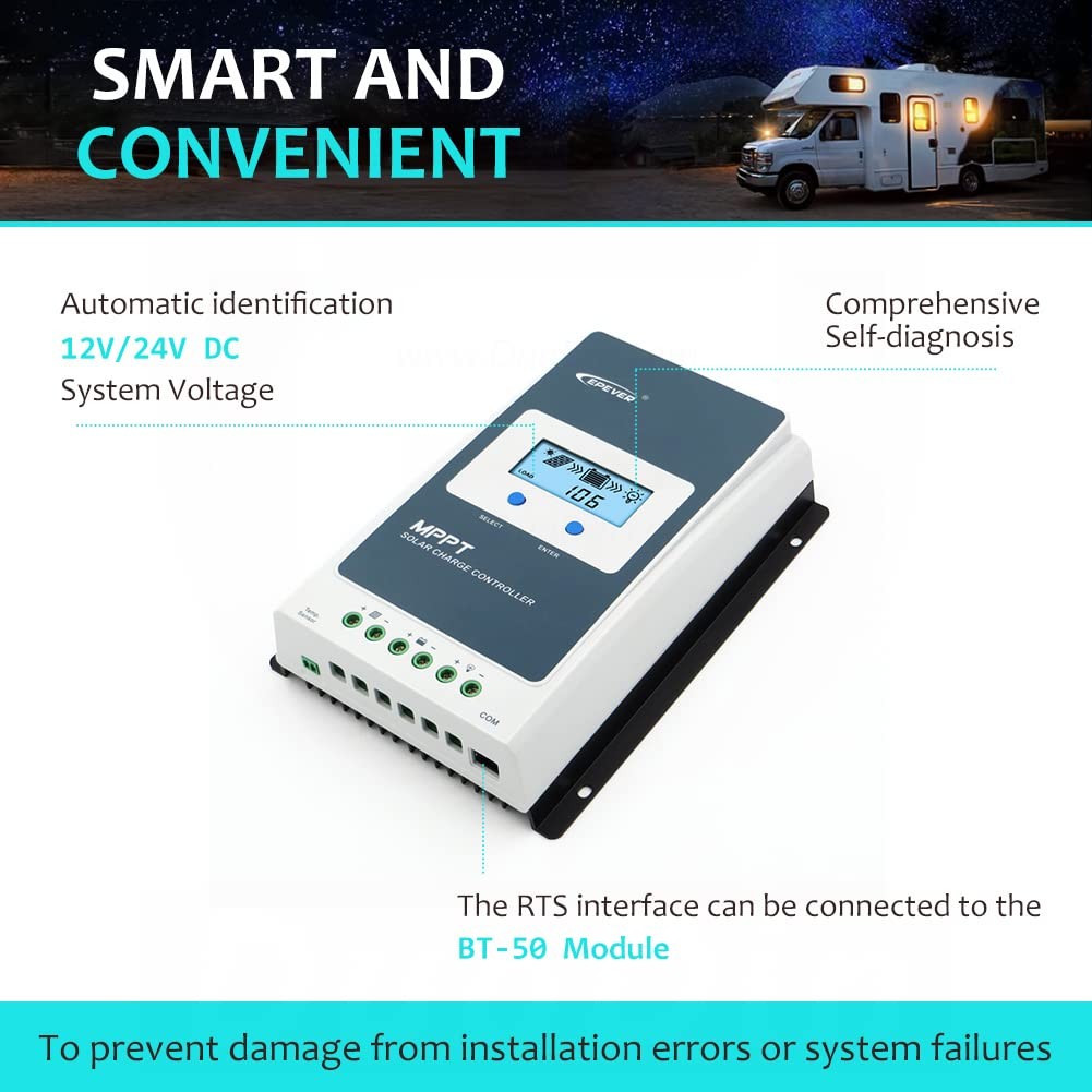 Epever 40A Solar Charge Controller Mppt Solar Panel Charge Controller 12V / 24V