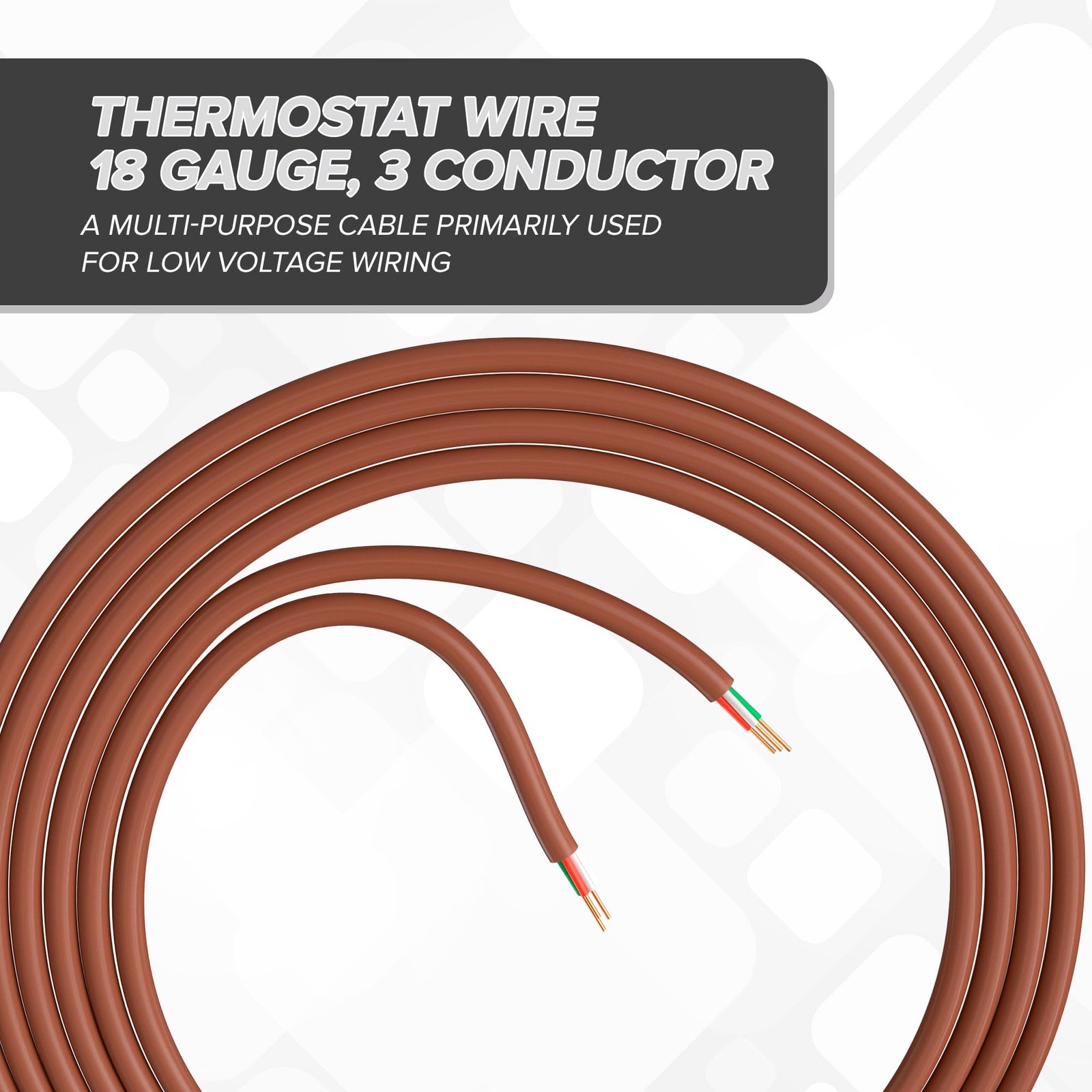 THE CIMPLE CO 18/3 Thermostat Wire 50 FT – 50 Feet (15 Meter), Brown
