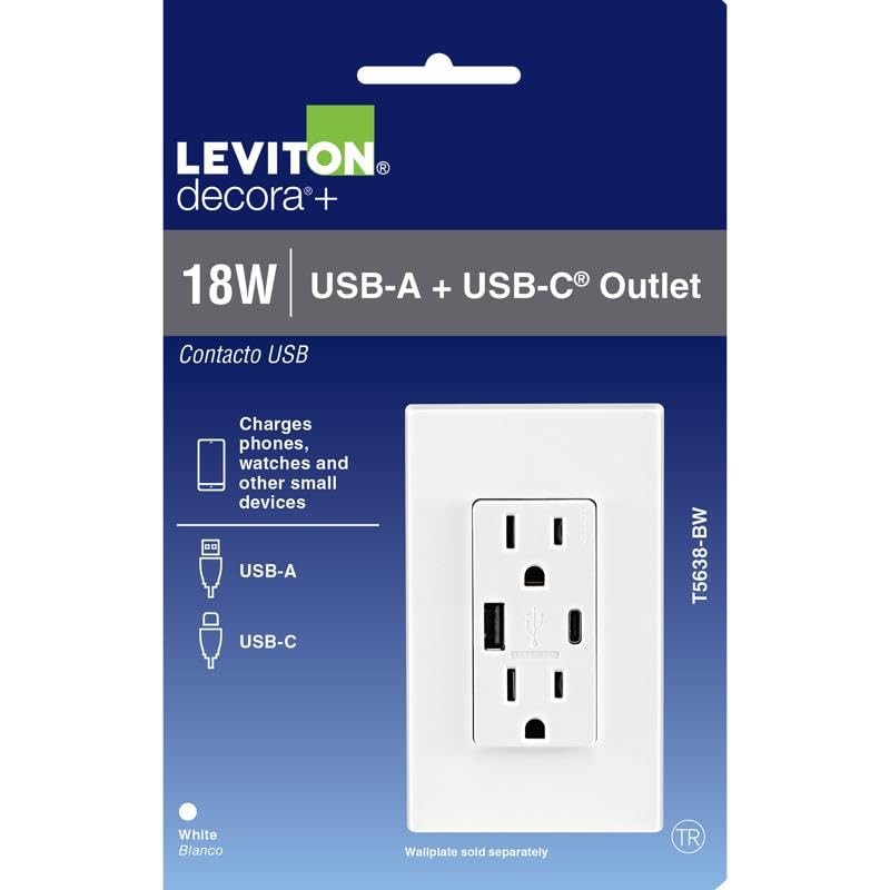 Leviton Decora 15 amps 125 V Type A/C Duplex White Outlet and USB Charger 5-15 R