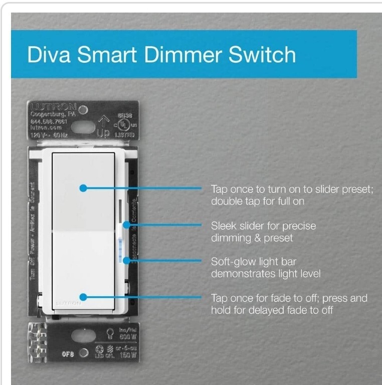 Interruptor de atenuación inteligente DivaDVRF-6L-WH-R