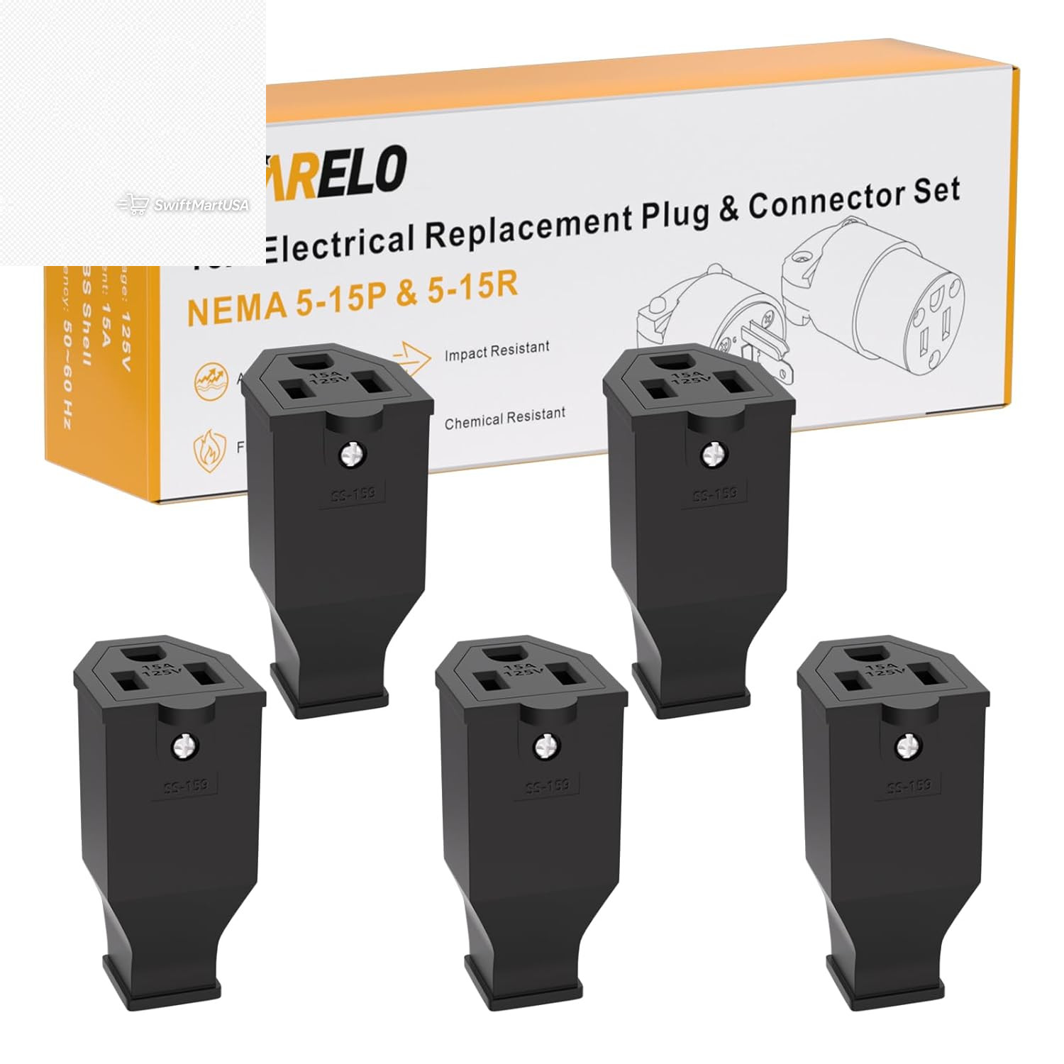 5 Pack Extension Cord Ends Female 125V 15A 2 Pole 3 Wire Replacement Plug Heavy