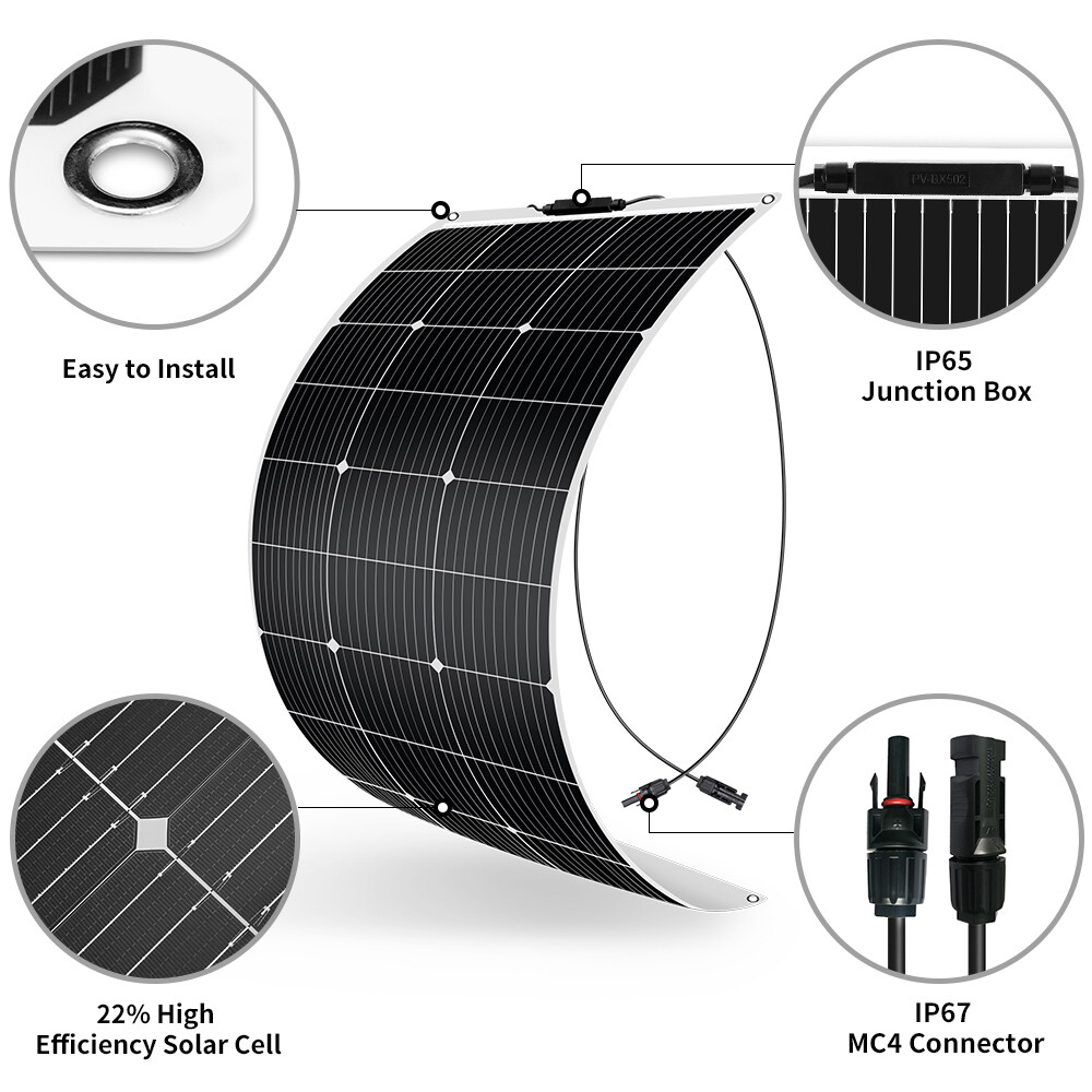Dokio 100w 200w Monocrystalline flexible Solar Panel Kit for RV/Camper/Boat/Home