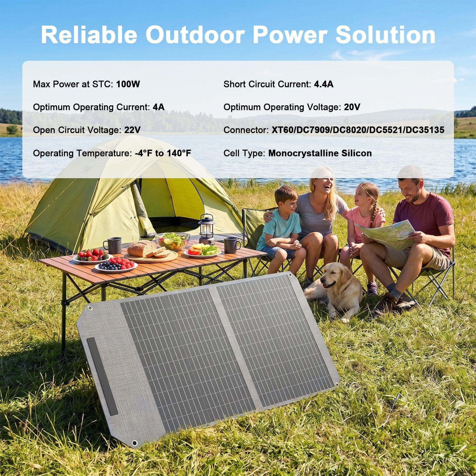 MHPOWOS 20V 100W Watt Portable Solar Panel for Outdoor Camper Camping RV Trip