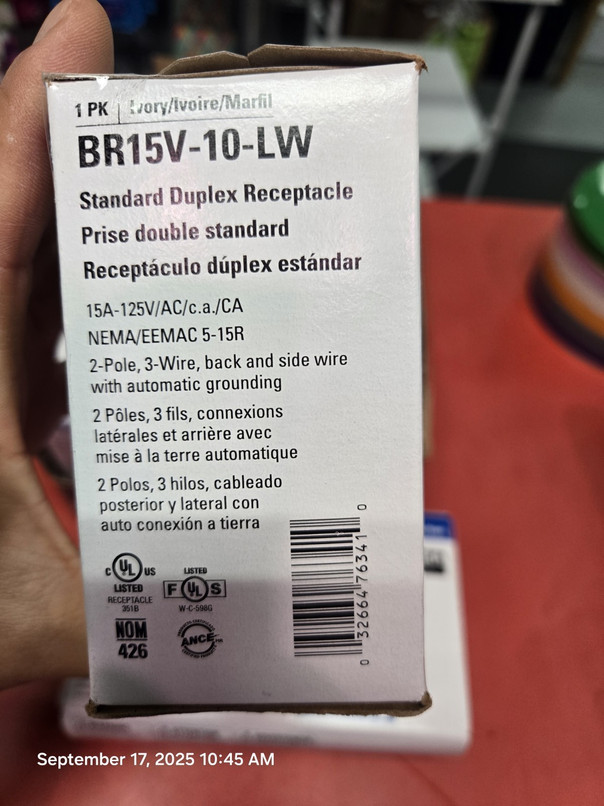 10 Pack EATON 15 AMP Standard Duplex Receptacle -IVORY- #BR15V-10-LW