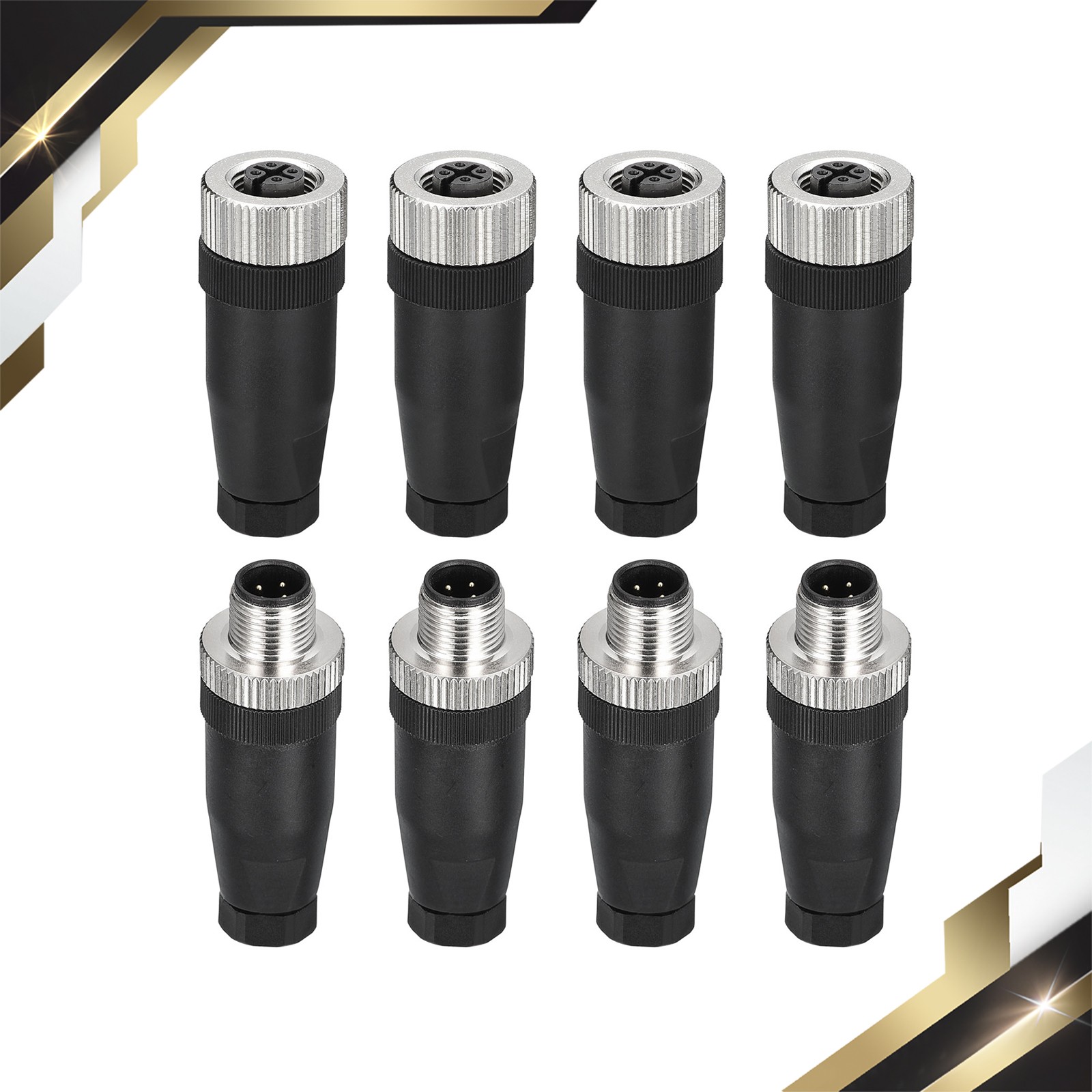 4Set 4 Pin M12 Male & Female Aviation Wire Connector Waterproof IP67 Circular
