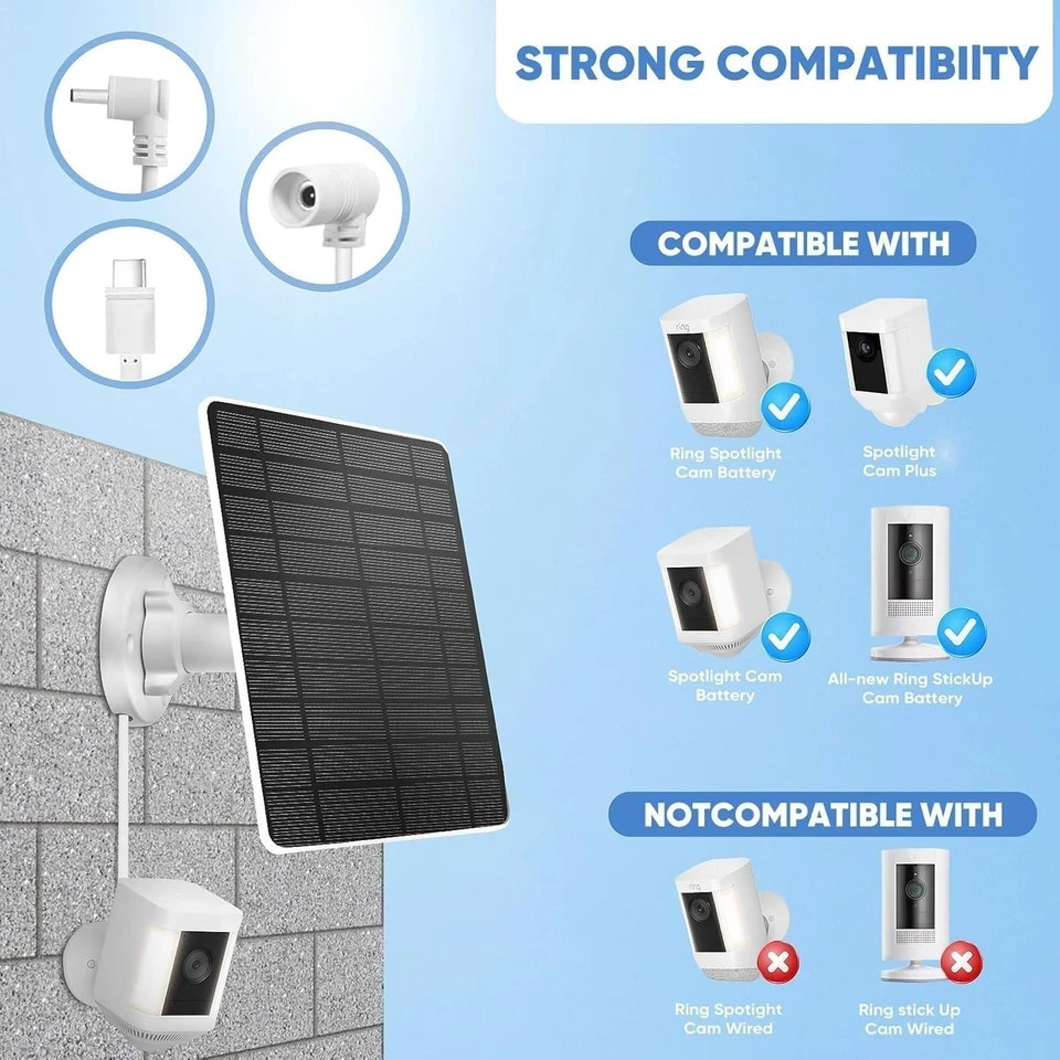 Solar Panel for Ring Camera(2nd Generation) Dustproof Waterproof 5W Solar Panel