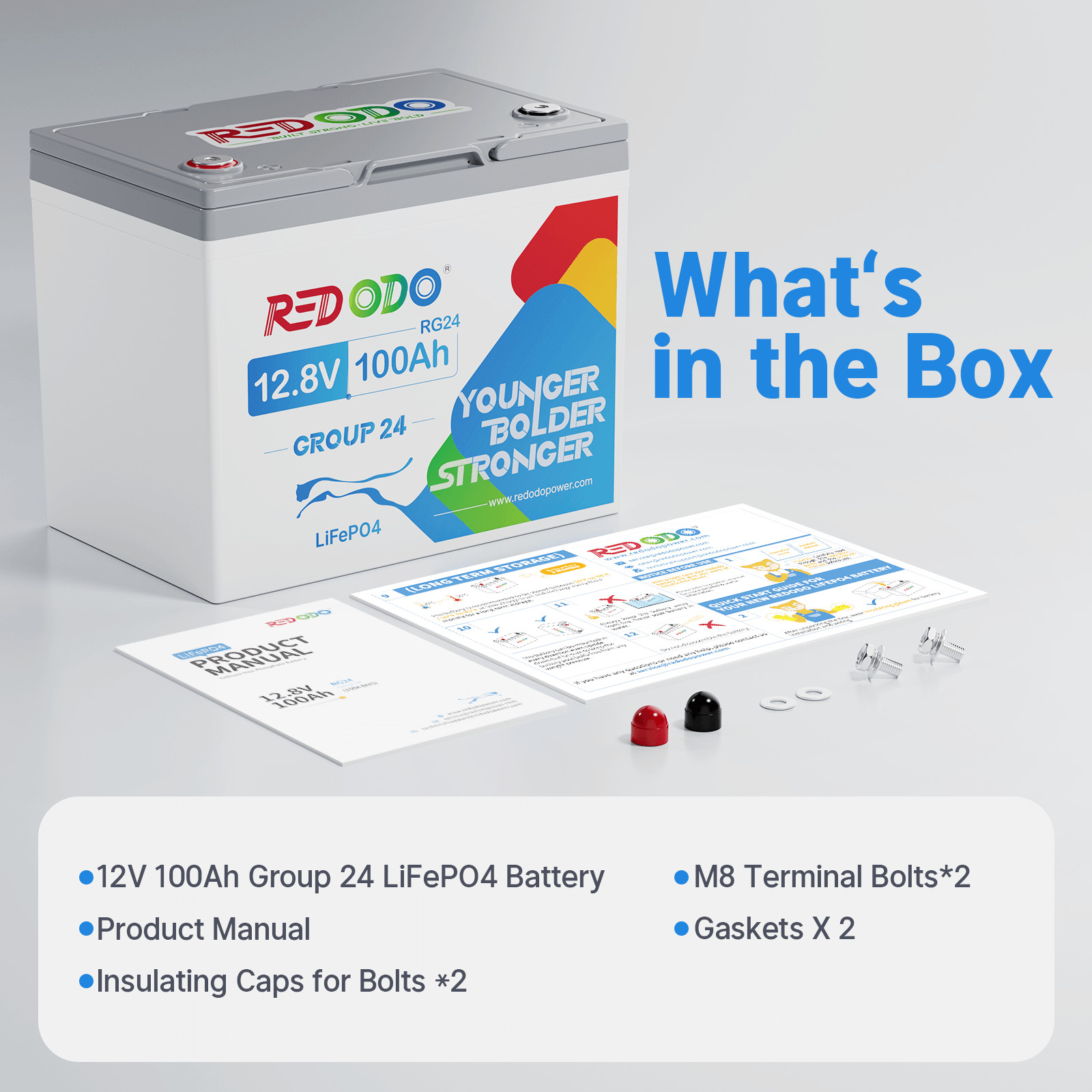 Redodo 12V 100Ah Group 24 LiFePO4 Lithium Battery 100A BMS Grade A Cells