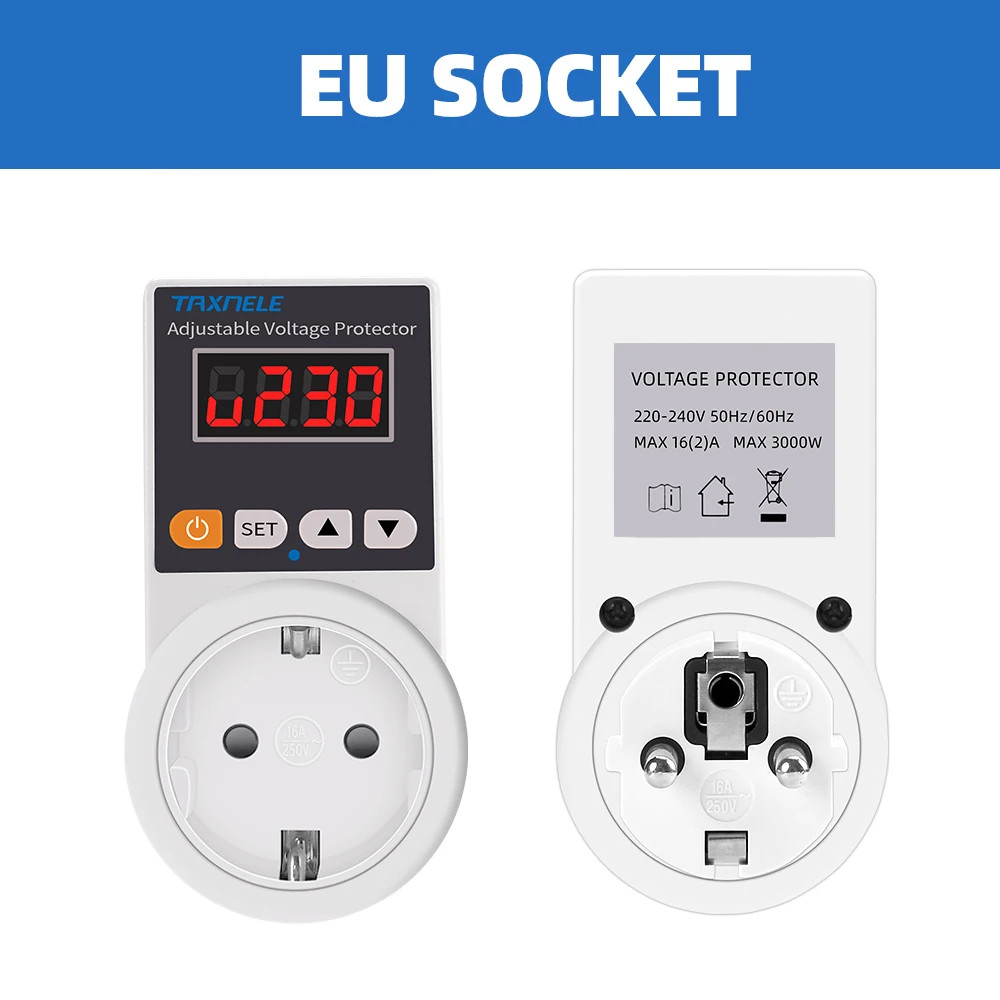 Automatic Voltage Protector 220V 16A Digital Surge Protection Socket EU Plug