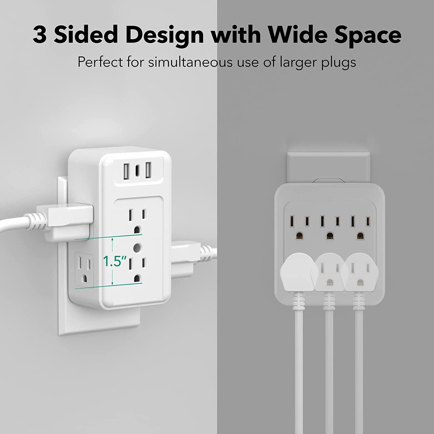 BN-LINK Multi Outlet Splitter Power Strip, 6 Wall Outlets & 3 USB Ports Adapter