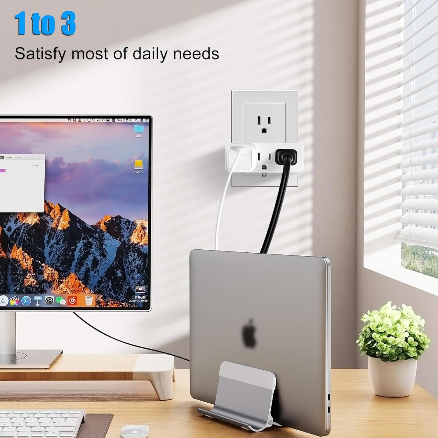 Grounded Adapter 3-Prong to 2-Prong Triple Outlet Converter – UL Listed 3 Pin to