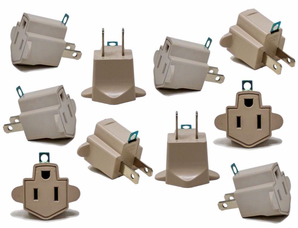 10 Pack 3 to 2 prong AC Polarized Grounding Power Plug Adapter ETL RATED BEIGE