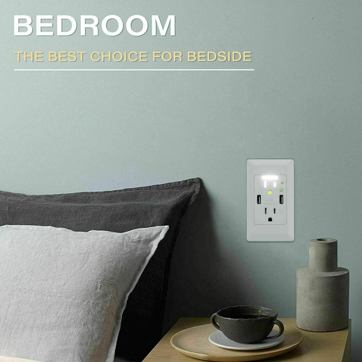 4× 4.2a High Speed Wall Dual USB Outlet Charger Receptacle 15a W/ LED Nightlight