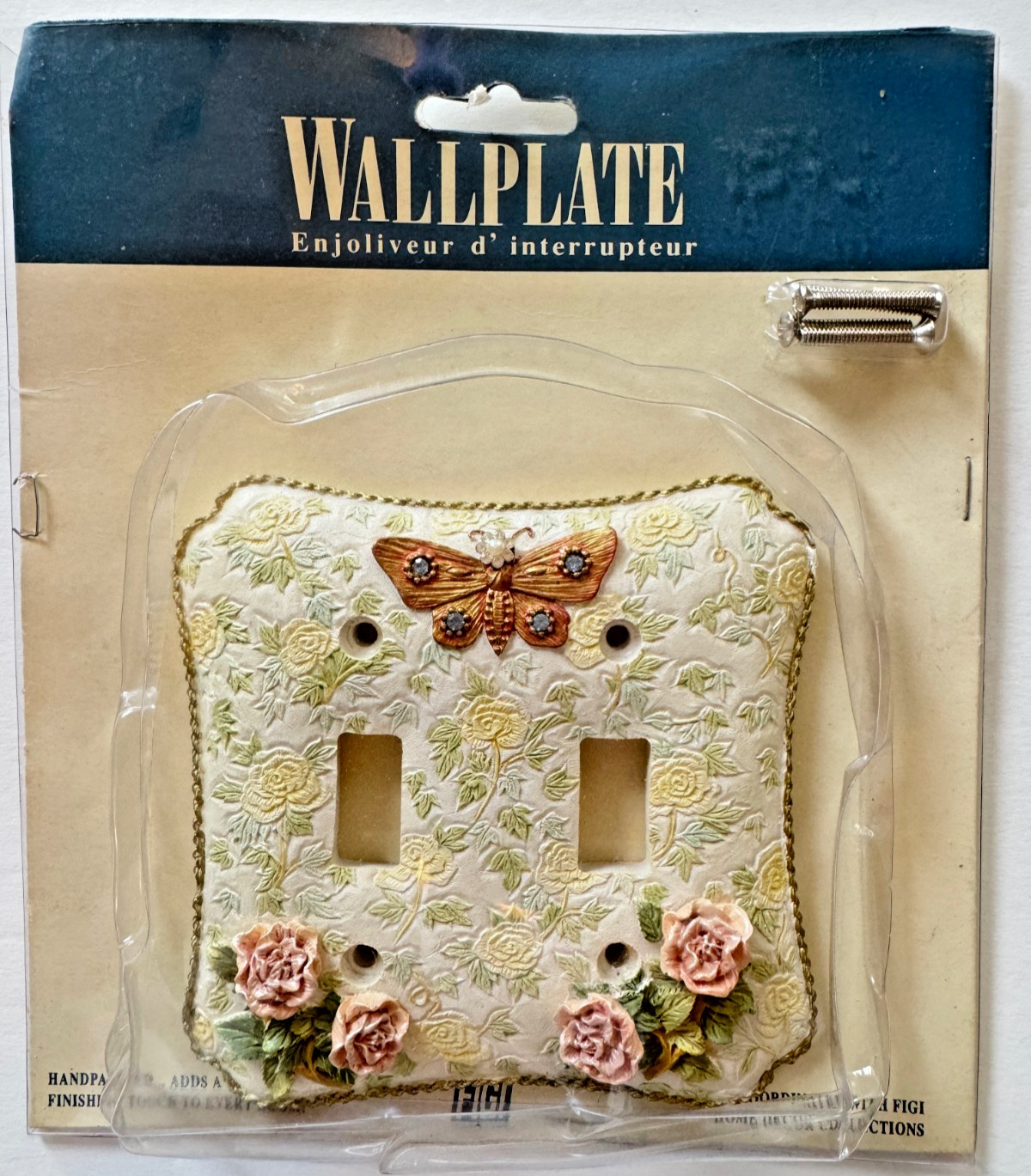 Fiji Rustic Garden Wallplate double light switch Butterfly Pink Yellow Floral