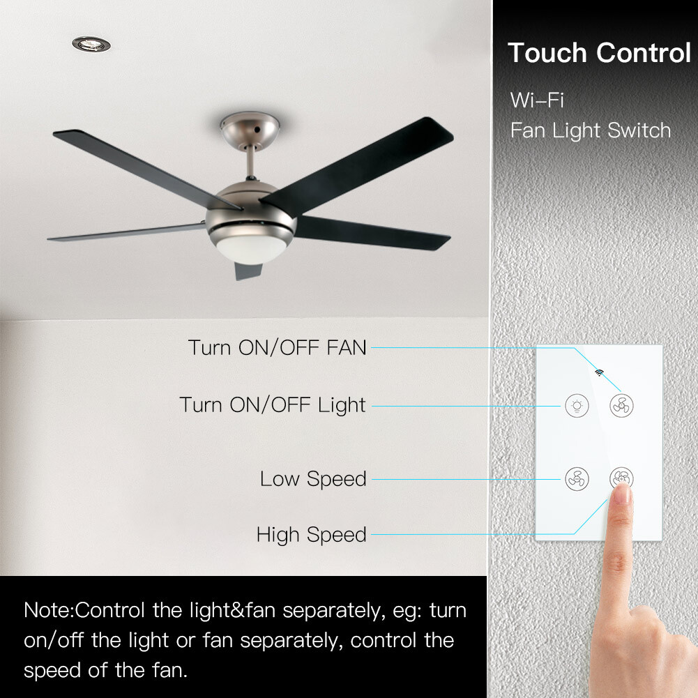 MOES Smart Ceiling Fan Light Switch WiFi RF Wall Touch Panel Alexa Google APP