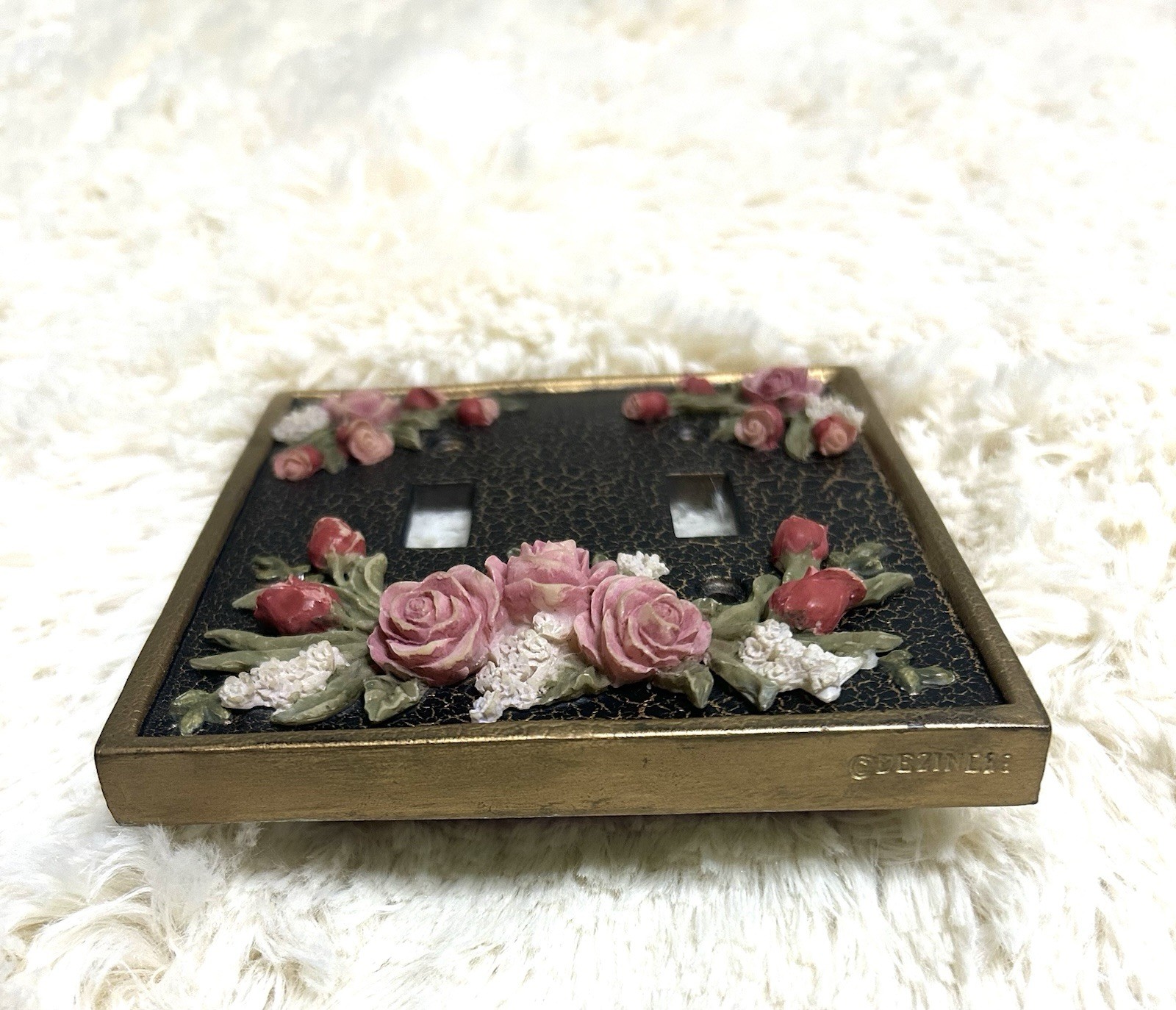 Dezine 3 Dimensional Rose Double Light Switch Plate Cover Hand Painted #3719