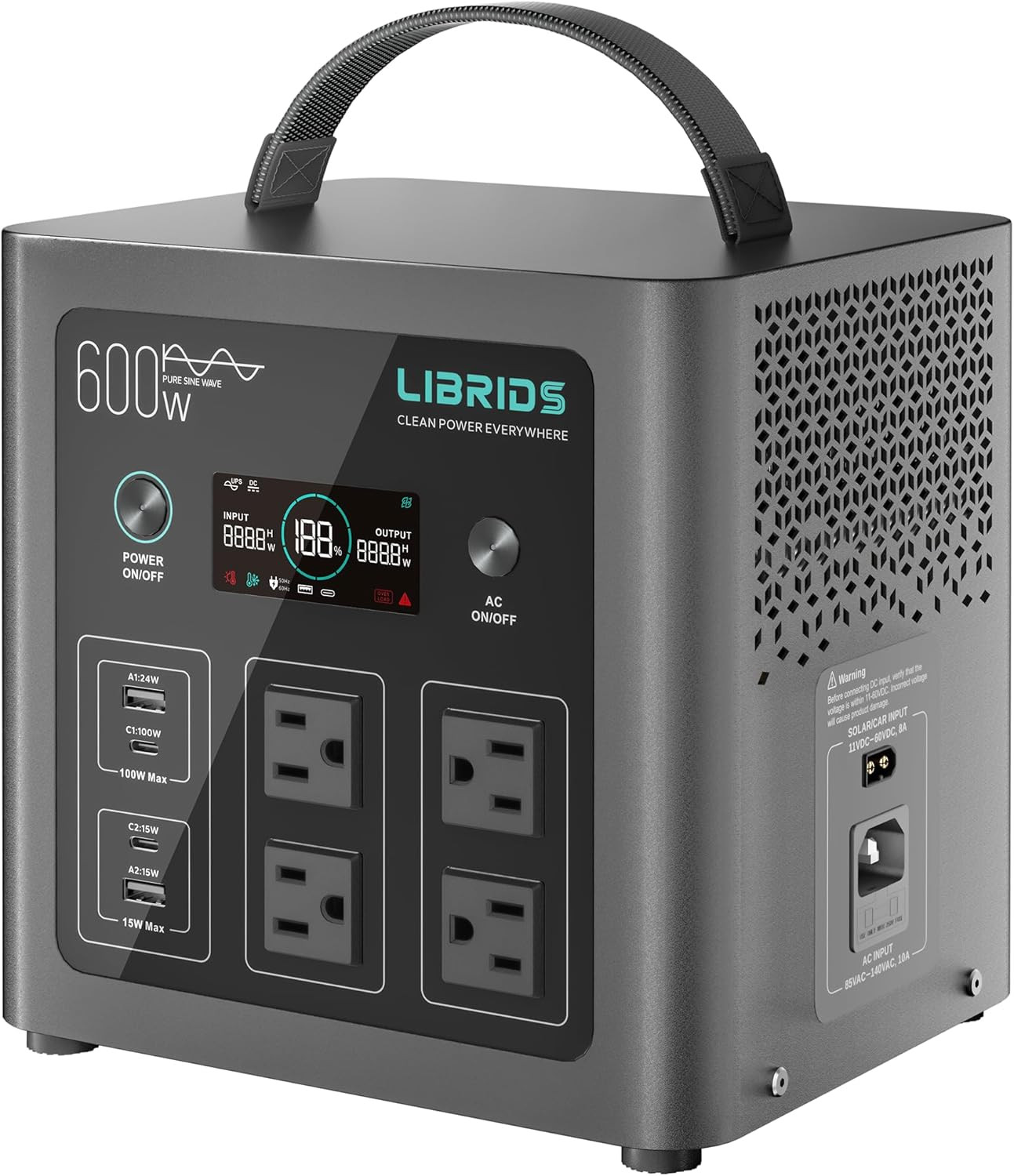 Portable Power Station C600, 640Wh Lifepo4 Battery, 600W (Peak 1200W) Solar Gene