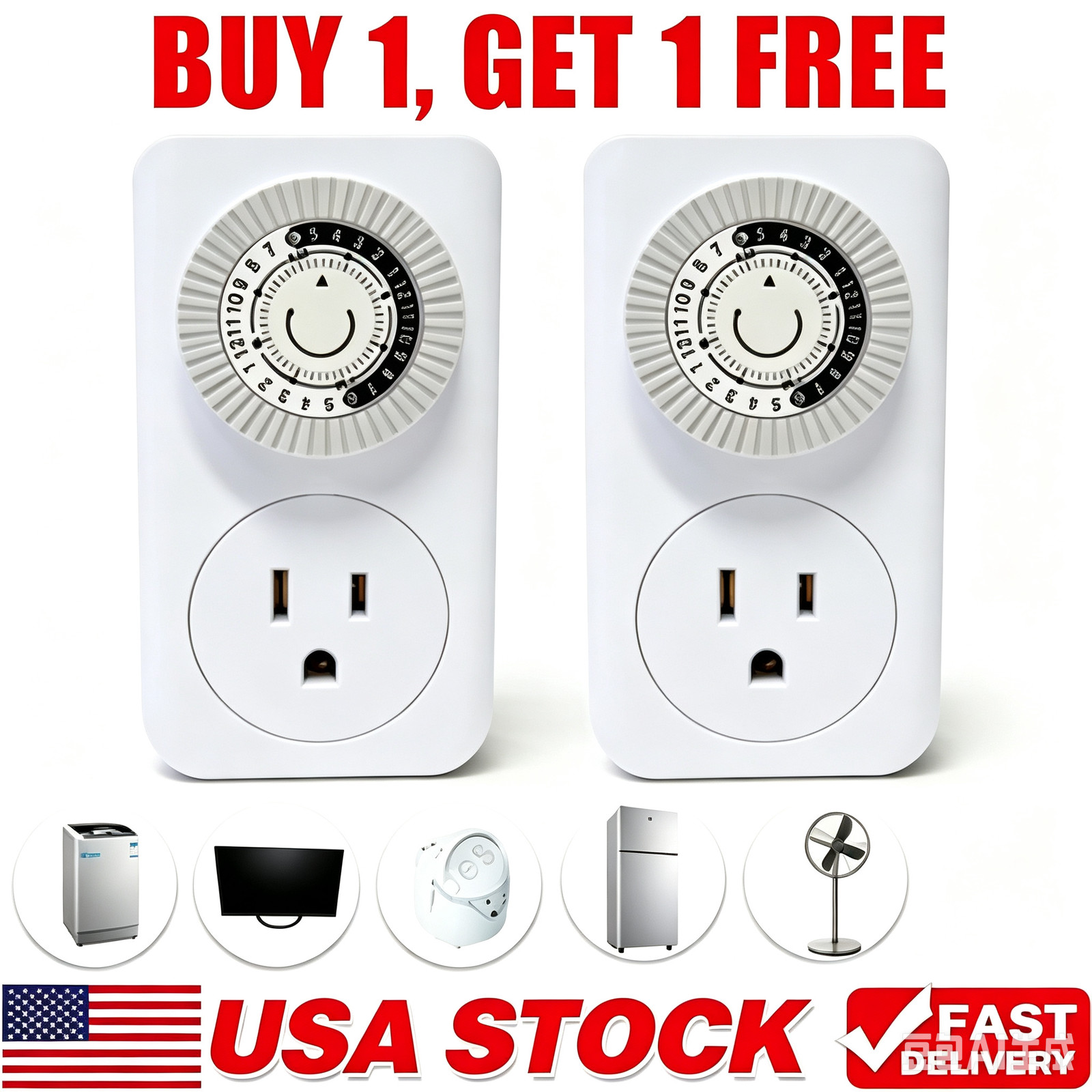 2 Pack Indoor 24-Hour Mechanical Outlet Timer Plug Indoor 2 or 3 Prong