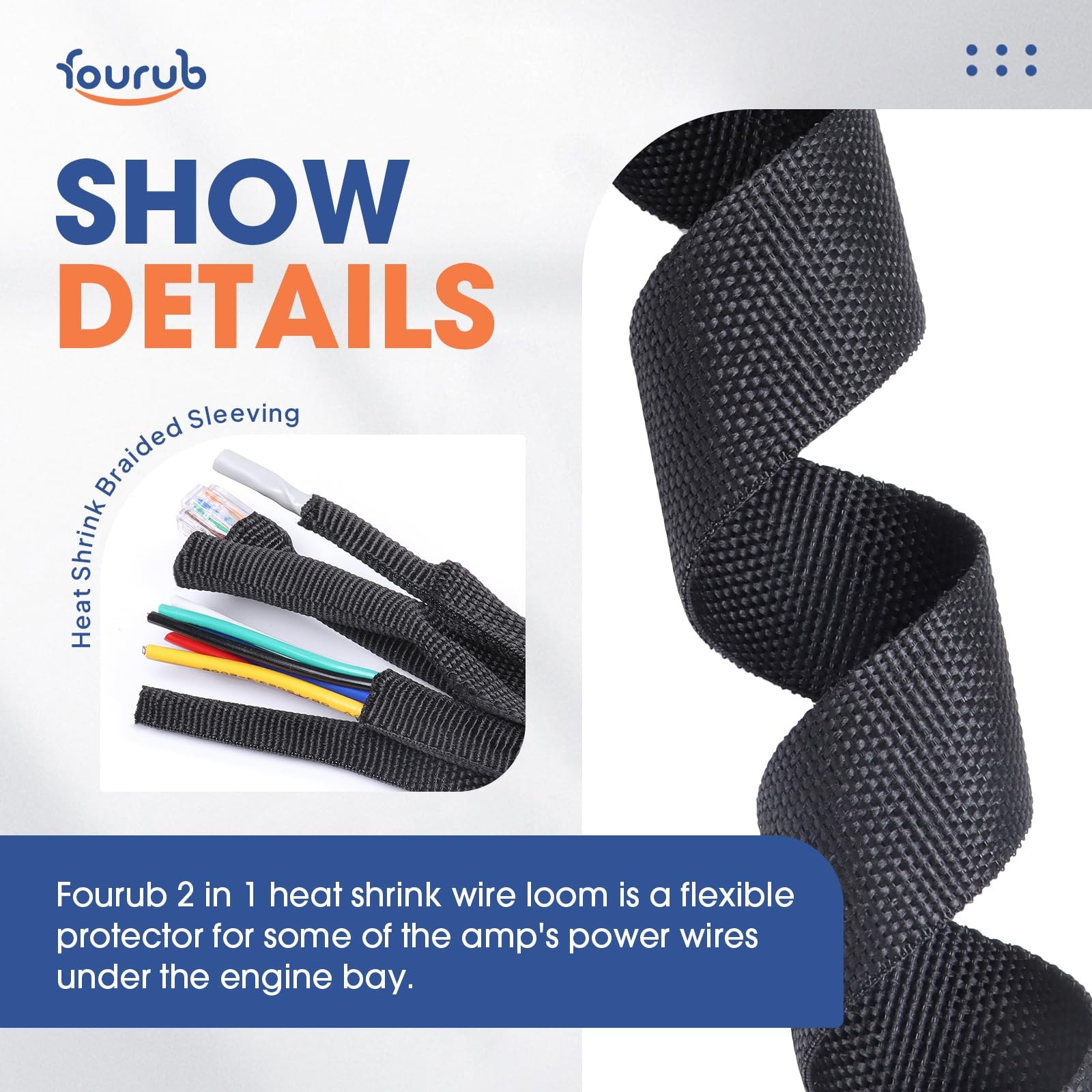 FOURUB 2 to 1 Heat Shrink Woven Tubing Abrasion Resistant 1″ID-216inch, Black
