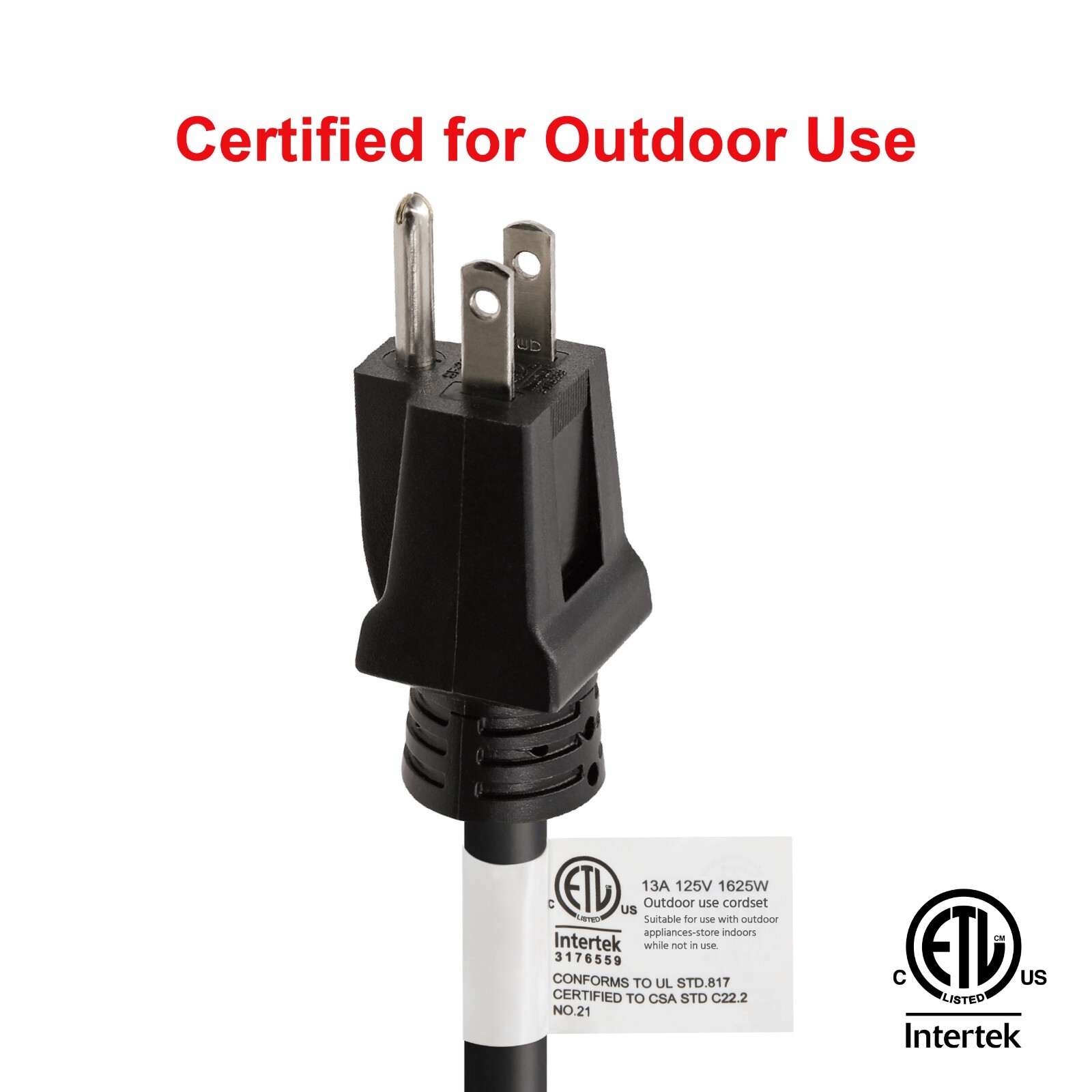 CP 15 ft 16/3 SJTW Outdoor Extension Cord, 3 Prong Grounded Plug, Black, CP10123