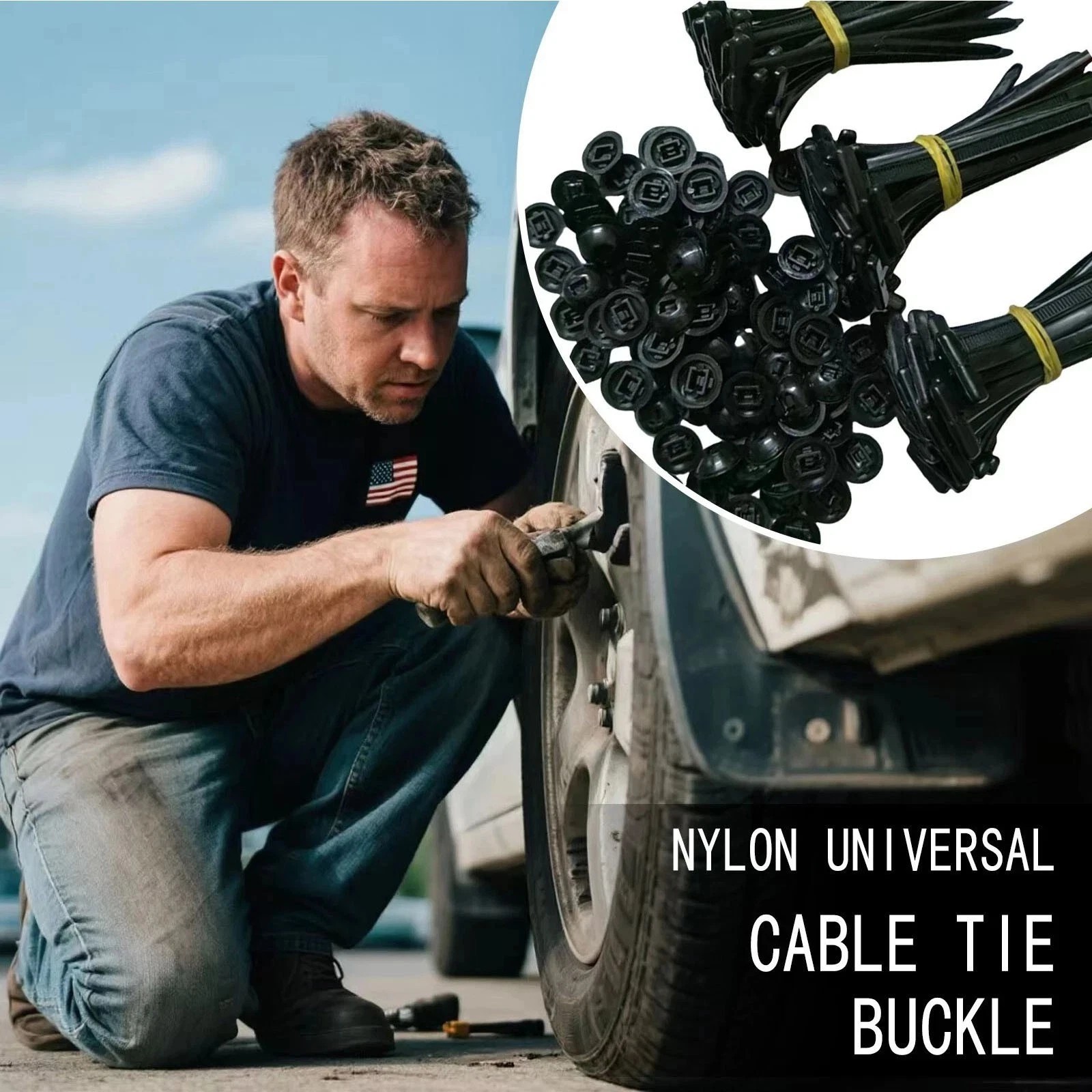 100 PCS Nylon Universal Cable Tie Buckle+Heavy Duty Self-Locking Zip Ties Holder