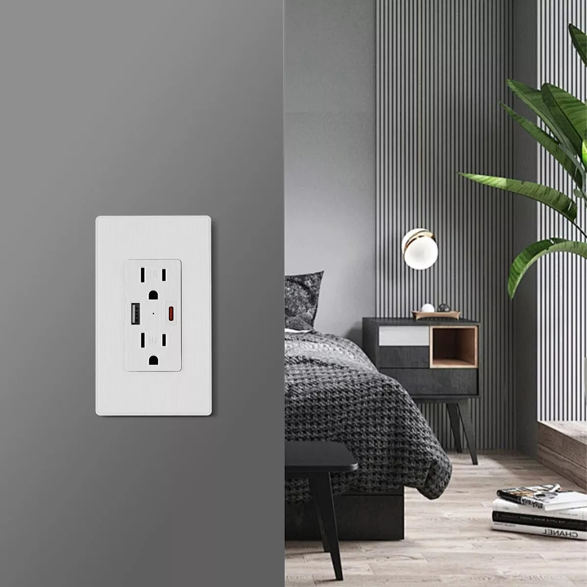 Dual USB Type-C/A Wall Outlet Charger Tamper Resistant 15A Electrical Receptacle