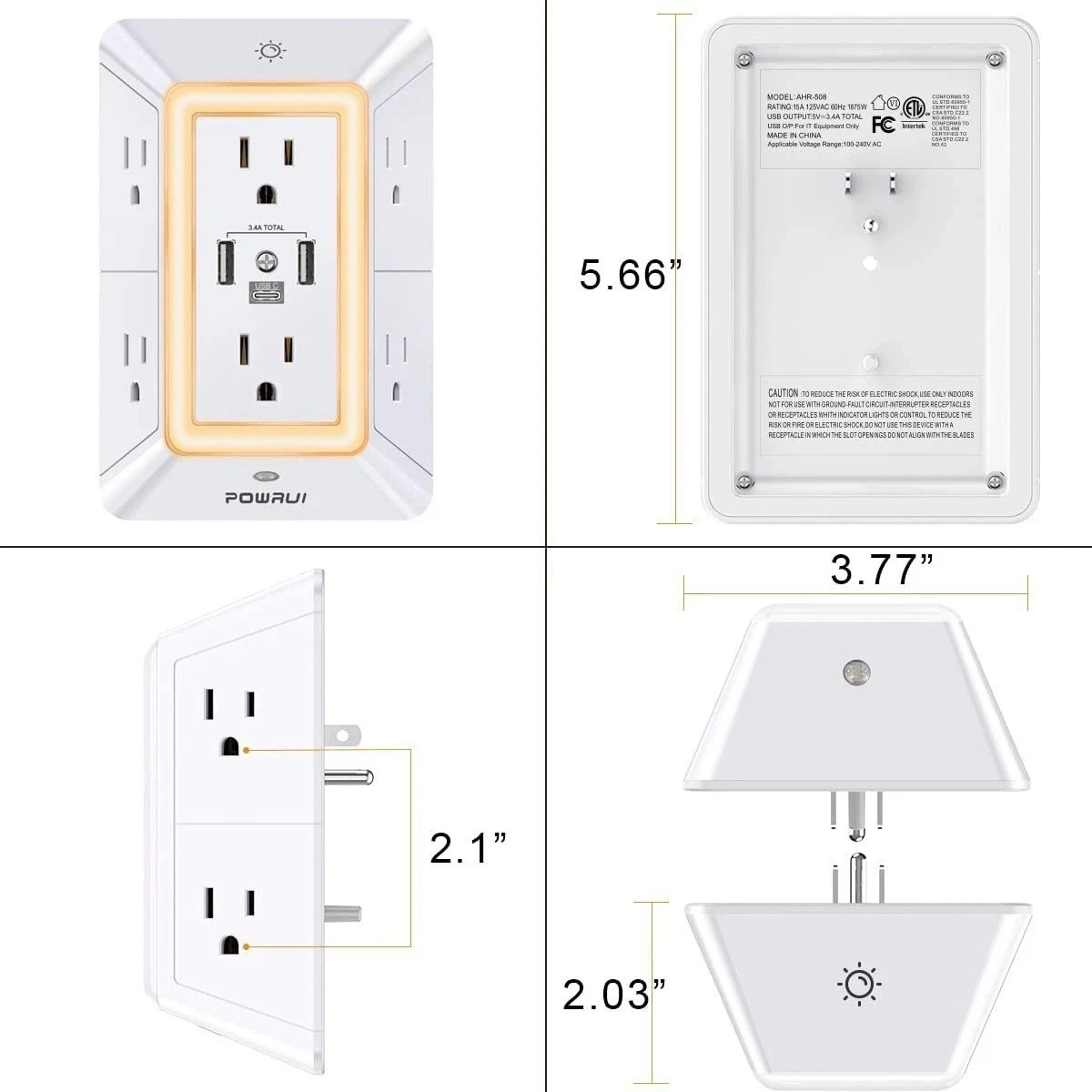 Multi Plug Outlet Surge Protector – POWRUI 6 Outlet Extender with 3 USB Ports…
