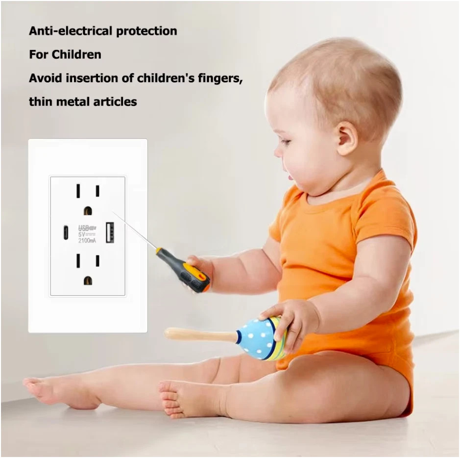 Dual Wall Outlet with USB Ports Charger AC Power Receptacle Plate Panel 15A 120V