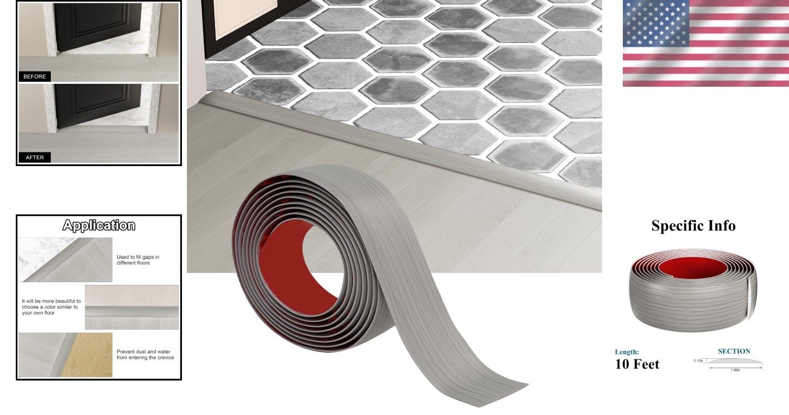 Elegant Self-Adhesive Floor Transition Strip – Waterproof PVC, 10ft (Beige Grey)