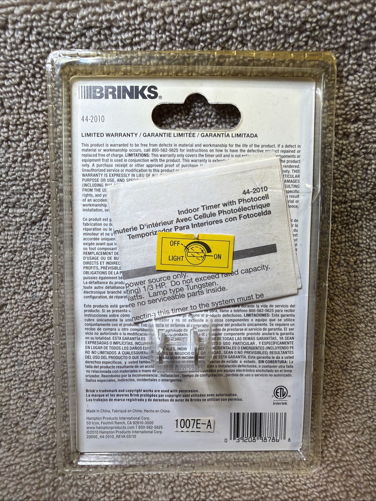 Brinks EZ Preset Timer Night Activated 2 HR Increment 2-4-6-8-12-ON – 8 AMP NEW