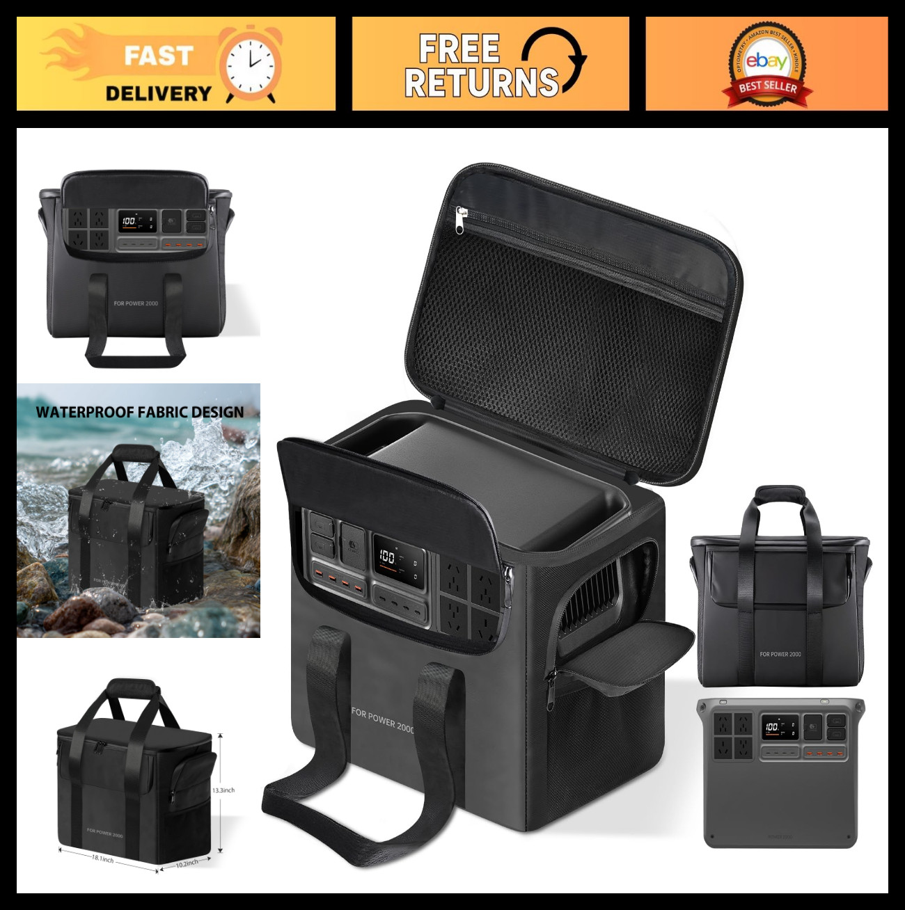 Portable Power Station Carrying Case – Waterproof, Scratch-Proof, Travel Bag wit