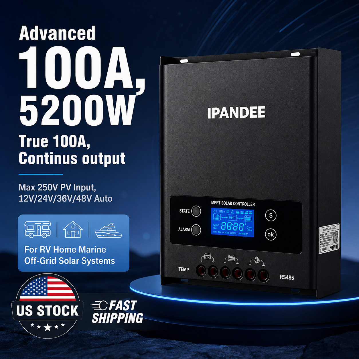 5200W 100A MPPT Solar Charge Controller 12V/24V/36V/48V LCD Battery PV Regulator