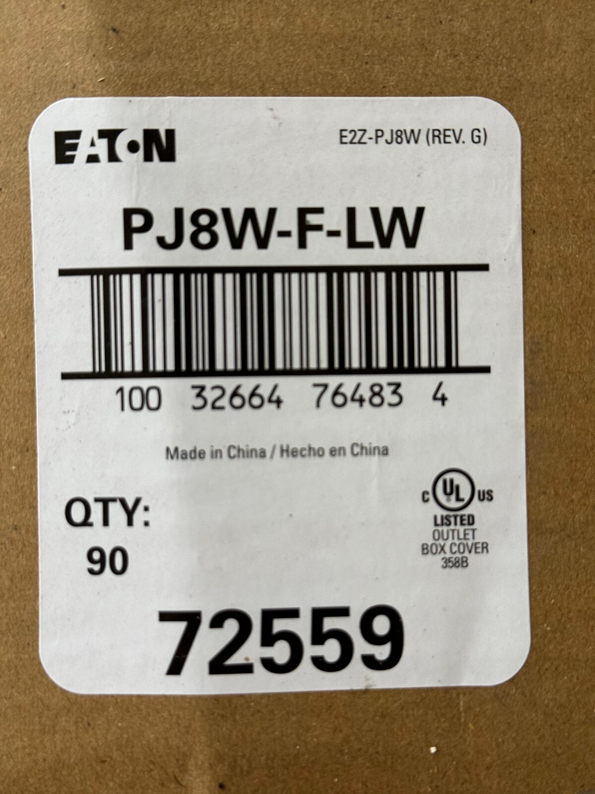 (90-Pk) Eaton Mid-Size Single Gang Duplex Receptacle Wall Plate White PJ8W