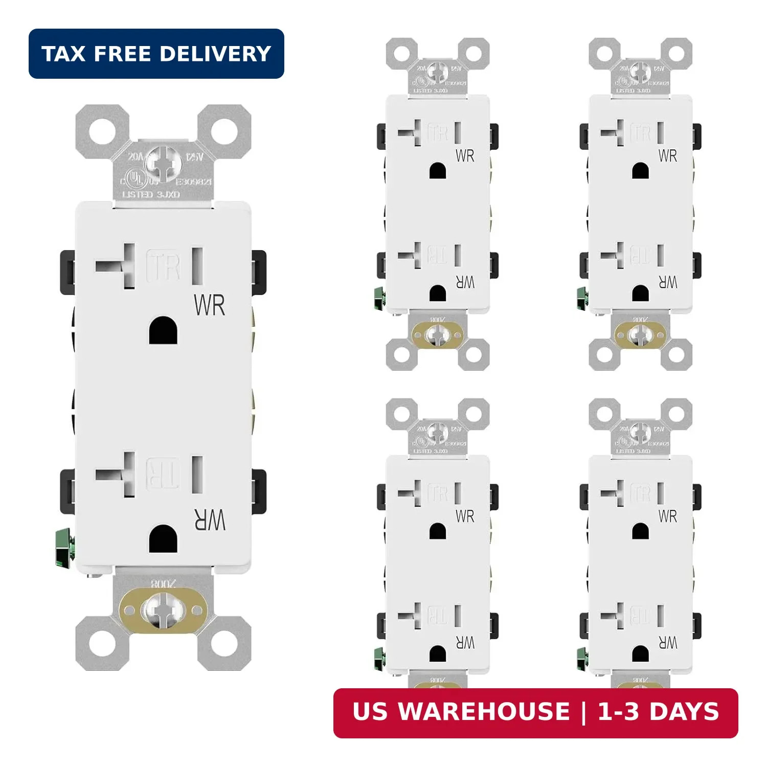 ELEGRP Glossy White Decorator Wall Receptacle Outlets, TR Tamper Resistant & WR