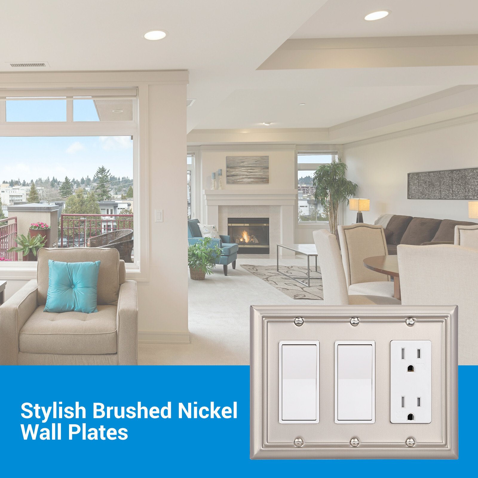 DEWENWILS Triple Decorator Wall plates, 2x Brushed Nickel Outlet Covers, Metal
