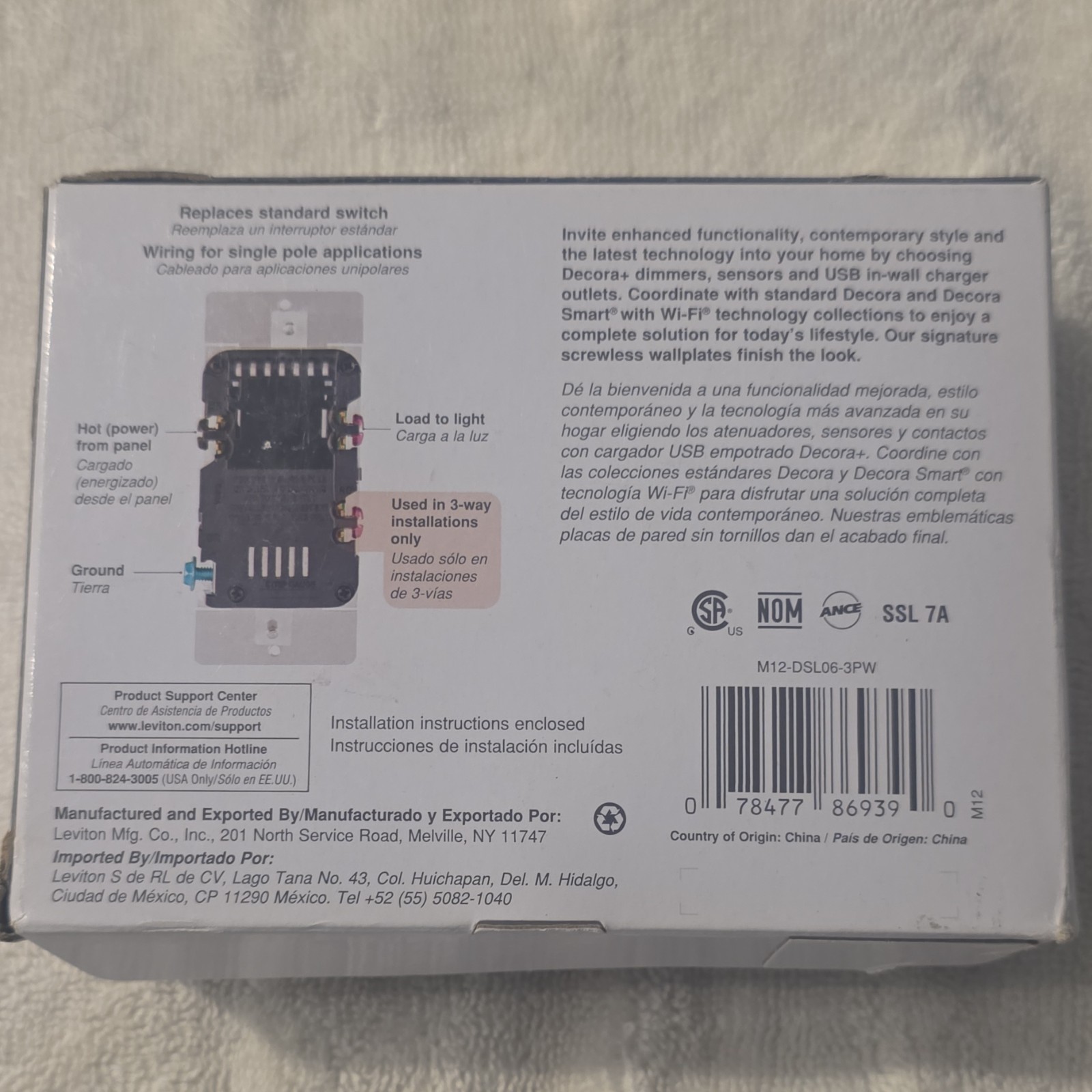 Leviton Decora+ Rocker Slide Dimmer Switch, White, 3-Pack DSL06-3PW