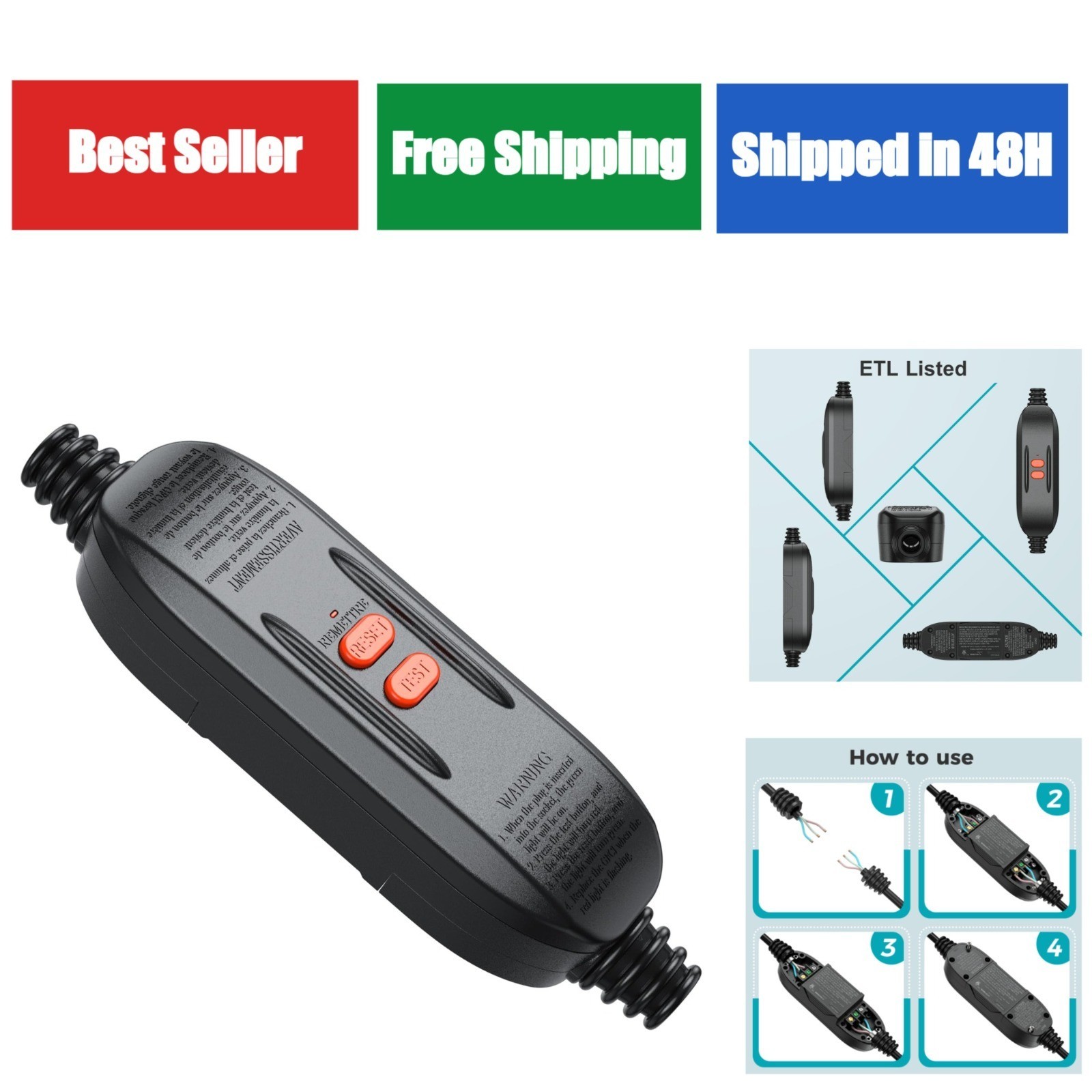OAONAN Inline GFCI Plug 15 Amp Auto Reset Ground Fault Protection
