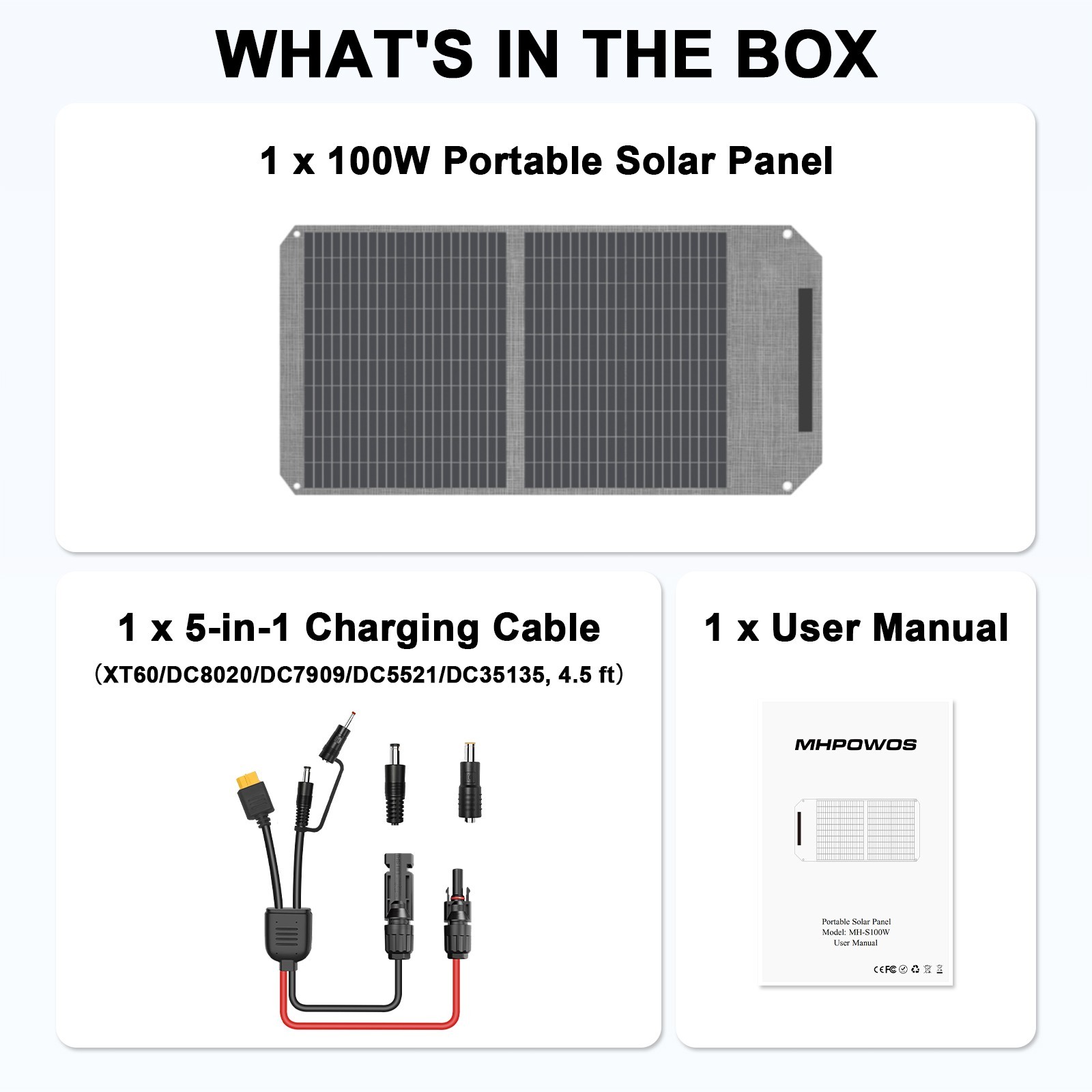 MHPOWOS 20V 100W Watt Portable Solar Panel for Outdoor Camper Camping RV Trip