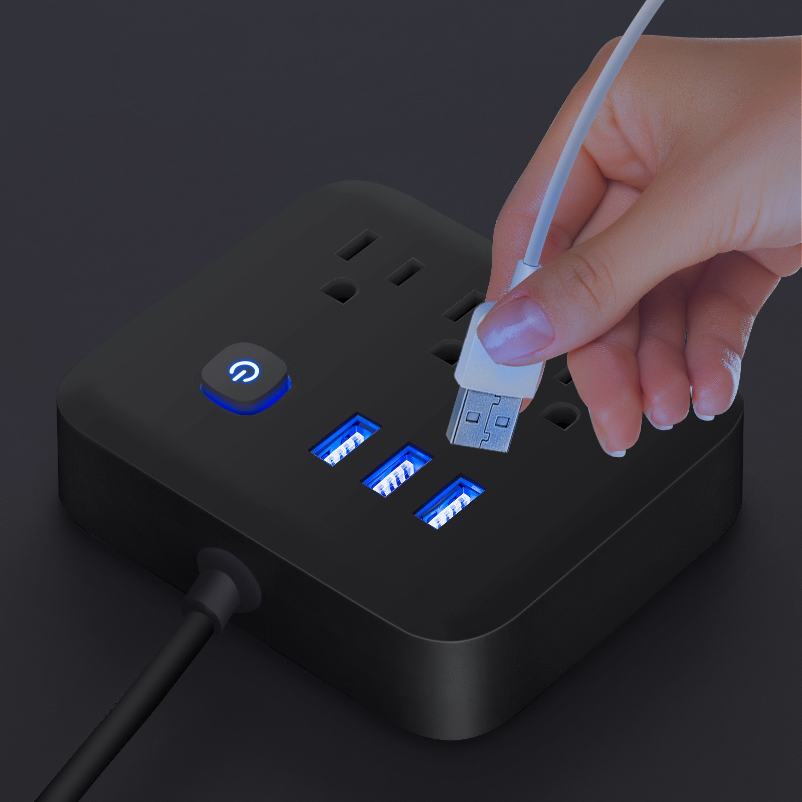 Flat Plug Strip 6 AC Outlets 3 USB Charging Ports 900J Surge Protector 4Ft Cord