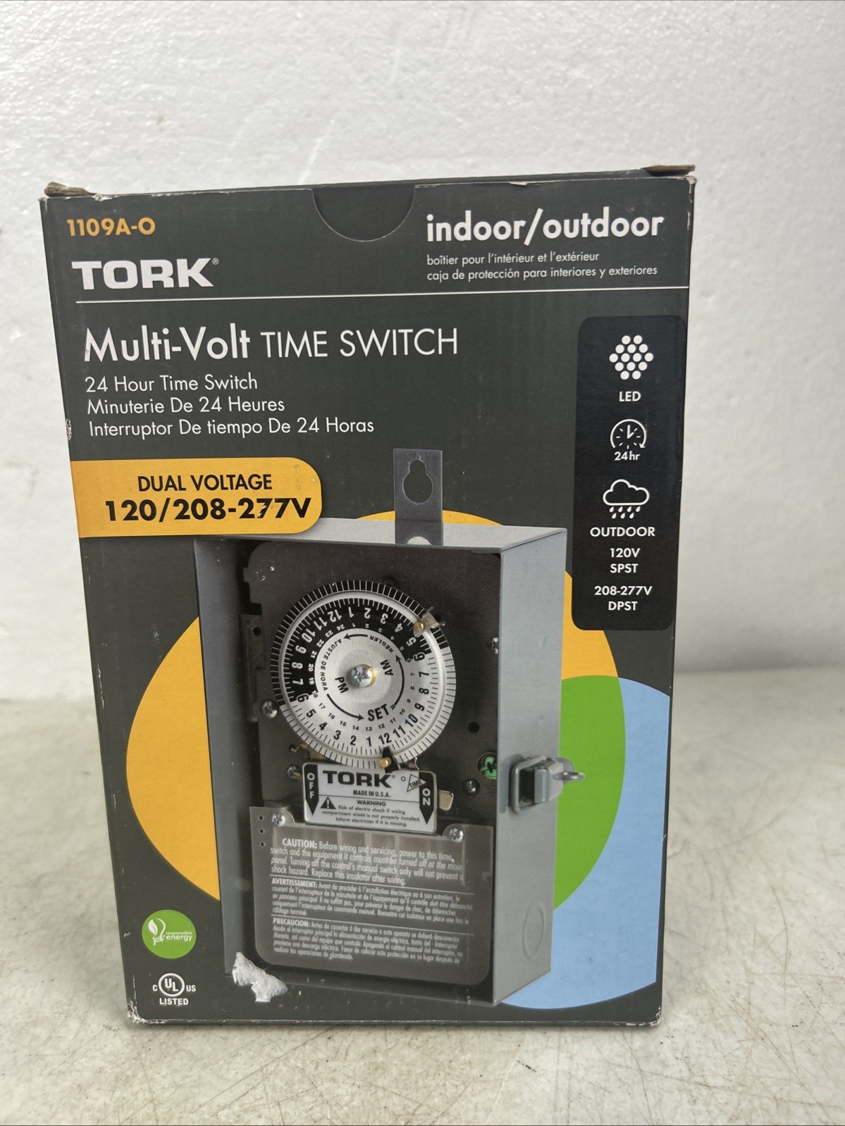 TORK 1109A-O 120-277V 40A Multi-Volt Mechanical Lighting Switch Timer #4990